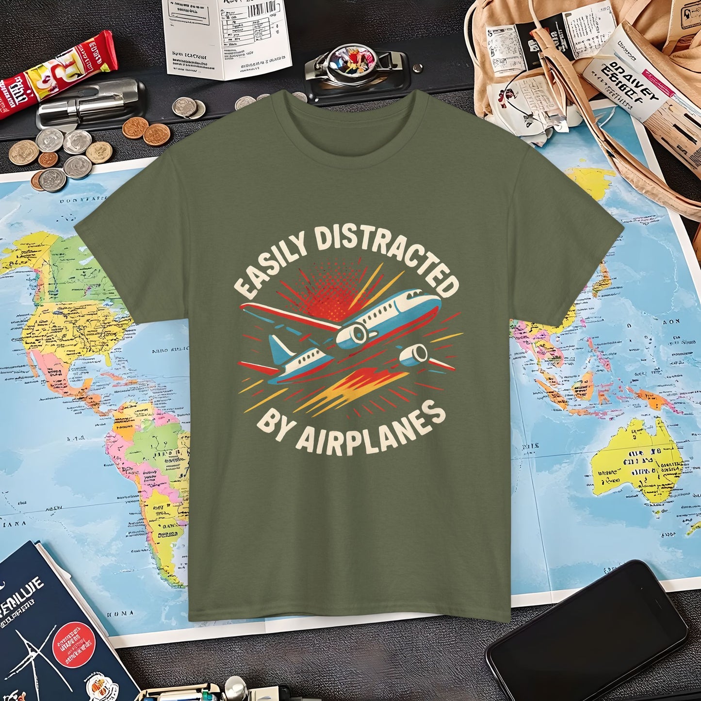 Easily Distracted by Airplanes T-Shirt – Aviation Lover Quote Design Air Travel T-Shirts | Jetsetter, Airport, and International Flight Tees