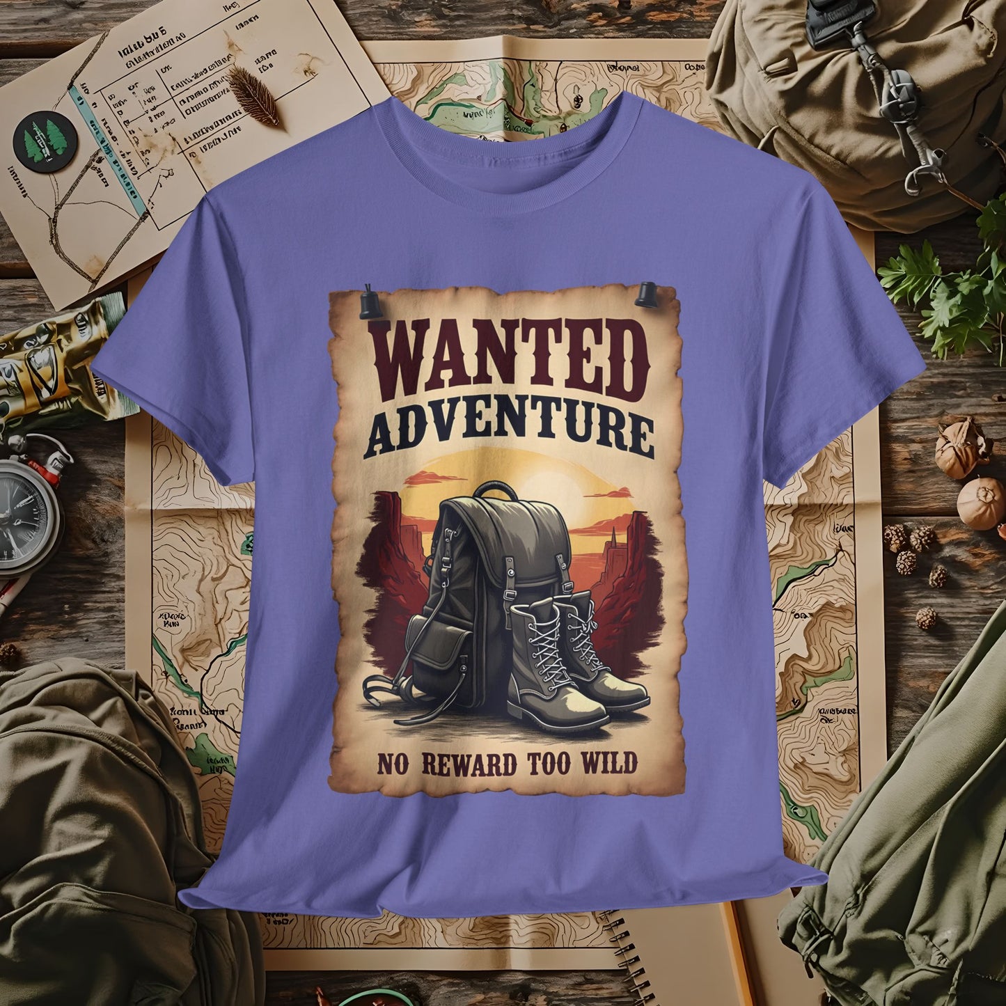 Wanted Adventure, No Reward too Wild, Outdoor Adventure T-Shirts | Camping, Hiking, Rafting & Kayaking Tees for Nature Lovers