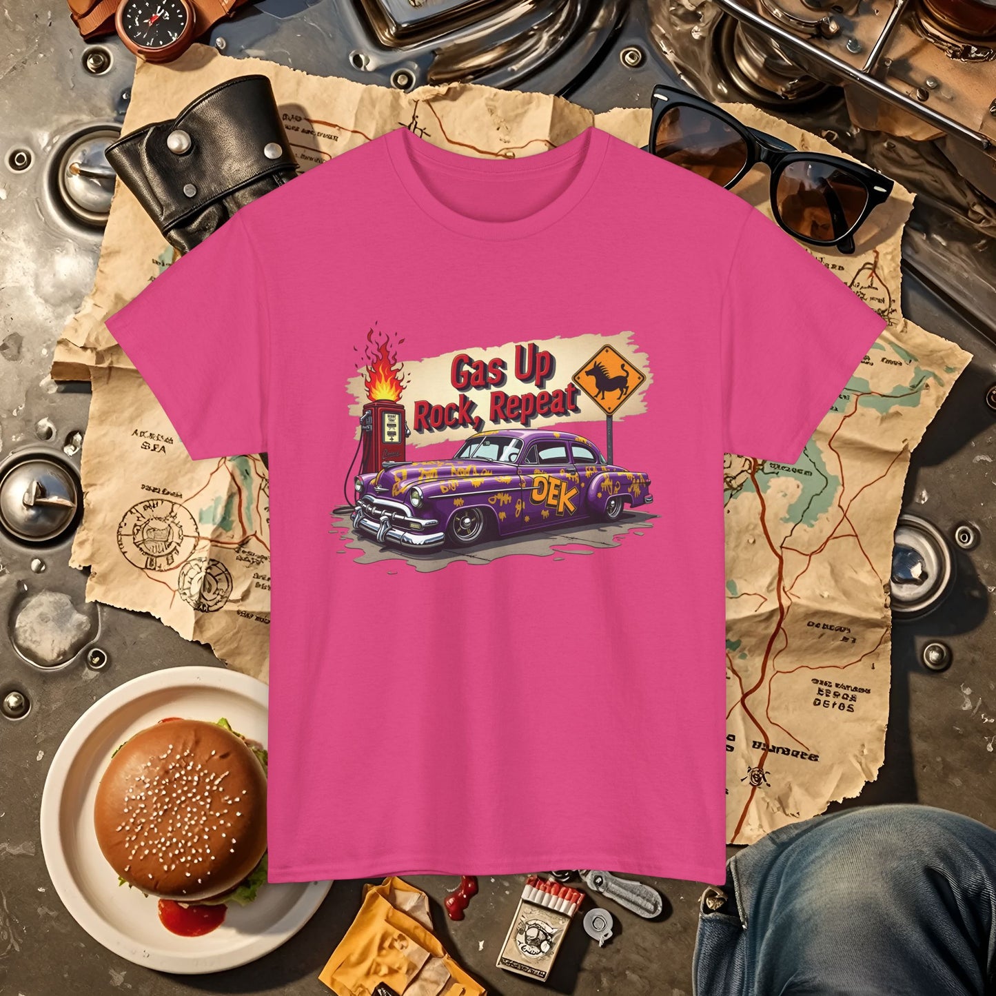 Gas Up, Rock and Repeat Road Trip & Vehicle Travel T-Shirts | Car, RV, and Motorcycle Adventure Tees