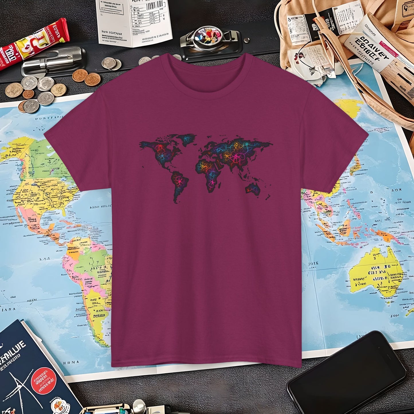 Psychedelic Atlas Air Travel T-Shirts | Jetsetter, Airport, and International Flight Tees