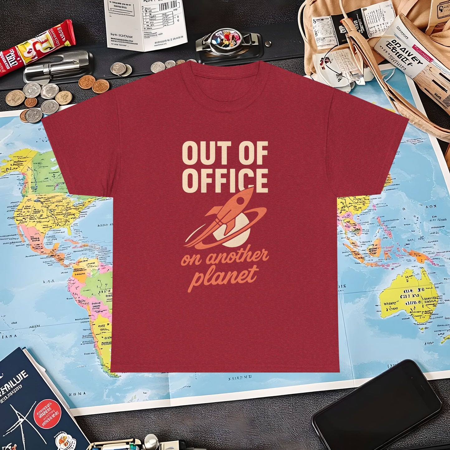 Out of Office, On Another Planet – Retro Rocket Escape Tee Air Travel T-Shirts | Jetsetter, Airport, and International Flight Tees