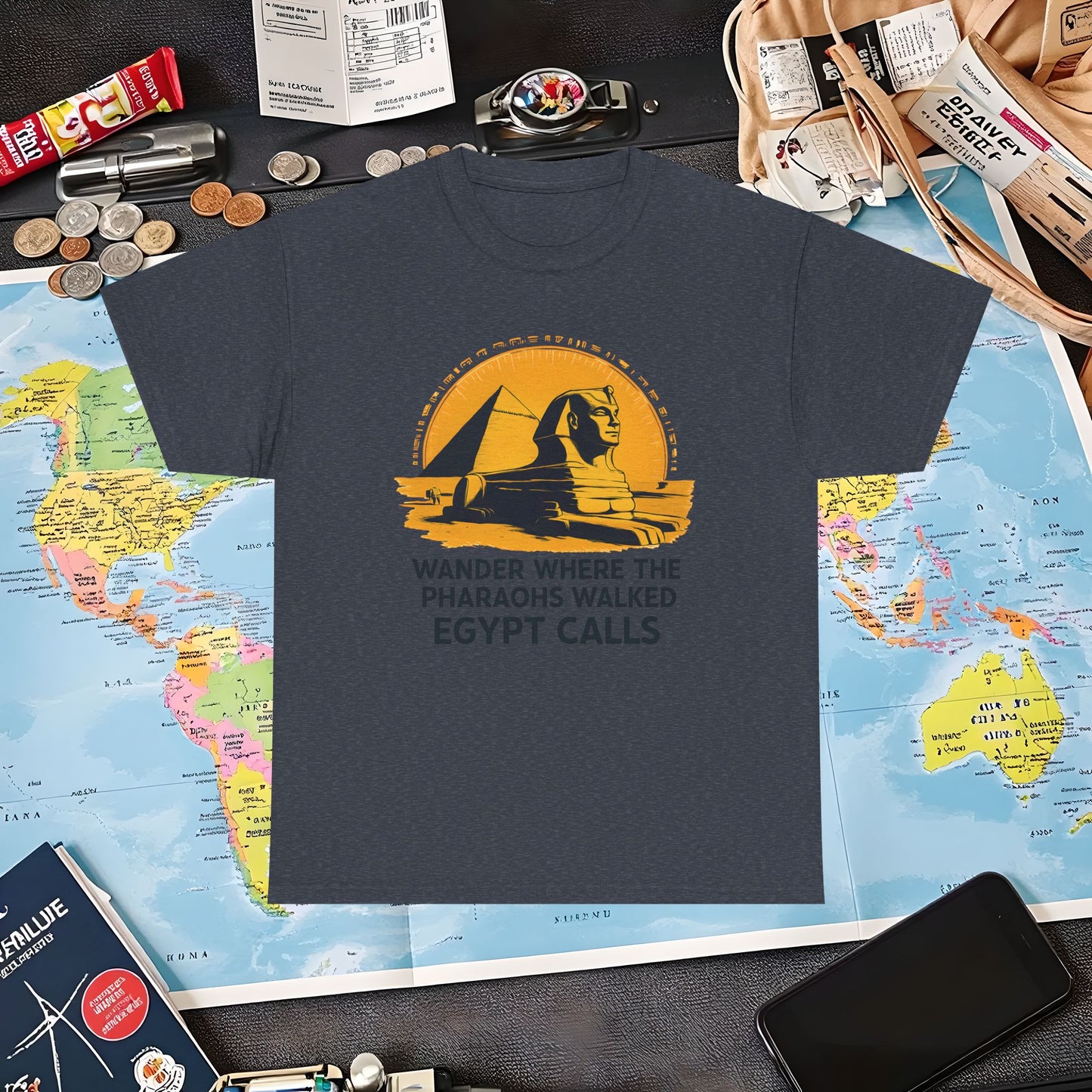 Wander Where Pharaohs Walked T-Shirt – Egypt Adventure Design Air Travel T-Shirts | Jetsetter, Airport, and International Flight Tees