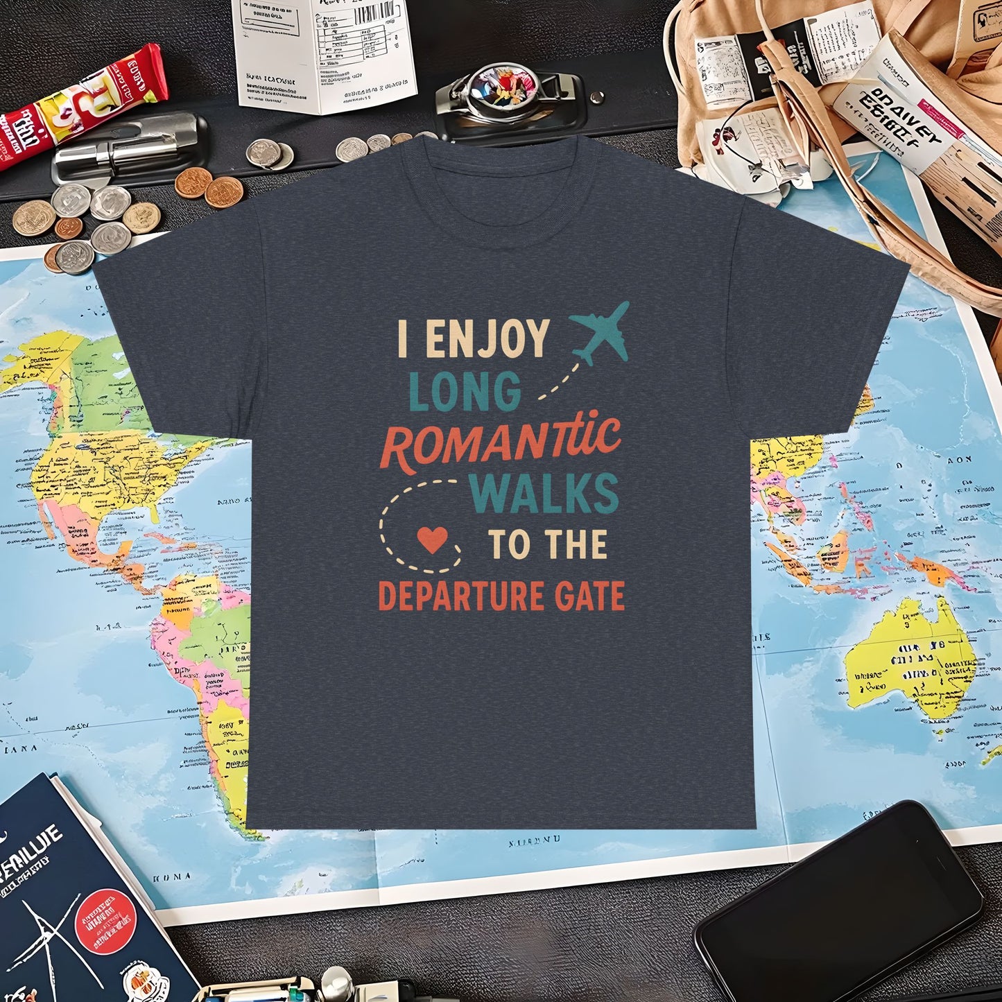 Long Romantic Walks to the Departure Gate Tee – Playful Vintage Travel Shirt Air Travel T-Shirts | Jetsetter, Airport, and International Flight Tees