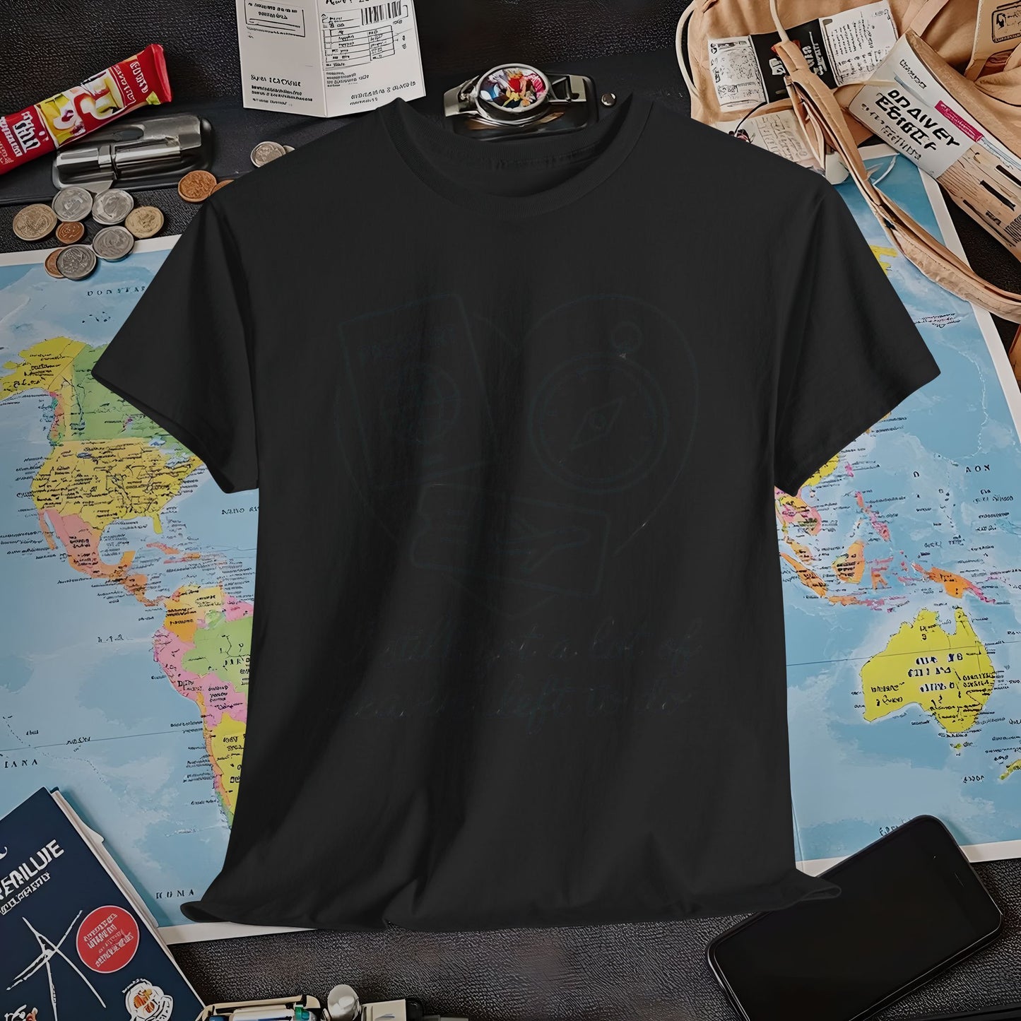 I Still Got a Lot of Leavin’ Left to Do T-Shirt – Elegant Travel Design with Passport and Compass