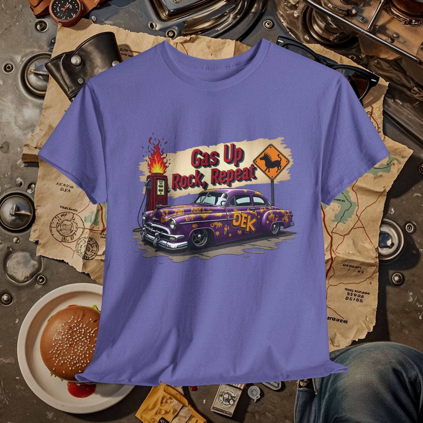 Gas Up, Rock and Repeat Road Trip & Vehicle Travel T-Shirts | Car, RV, and Motorcycle Adventure Tees
