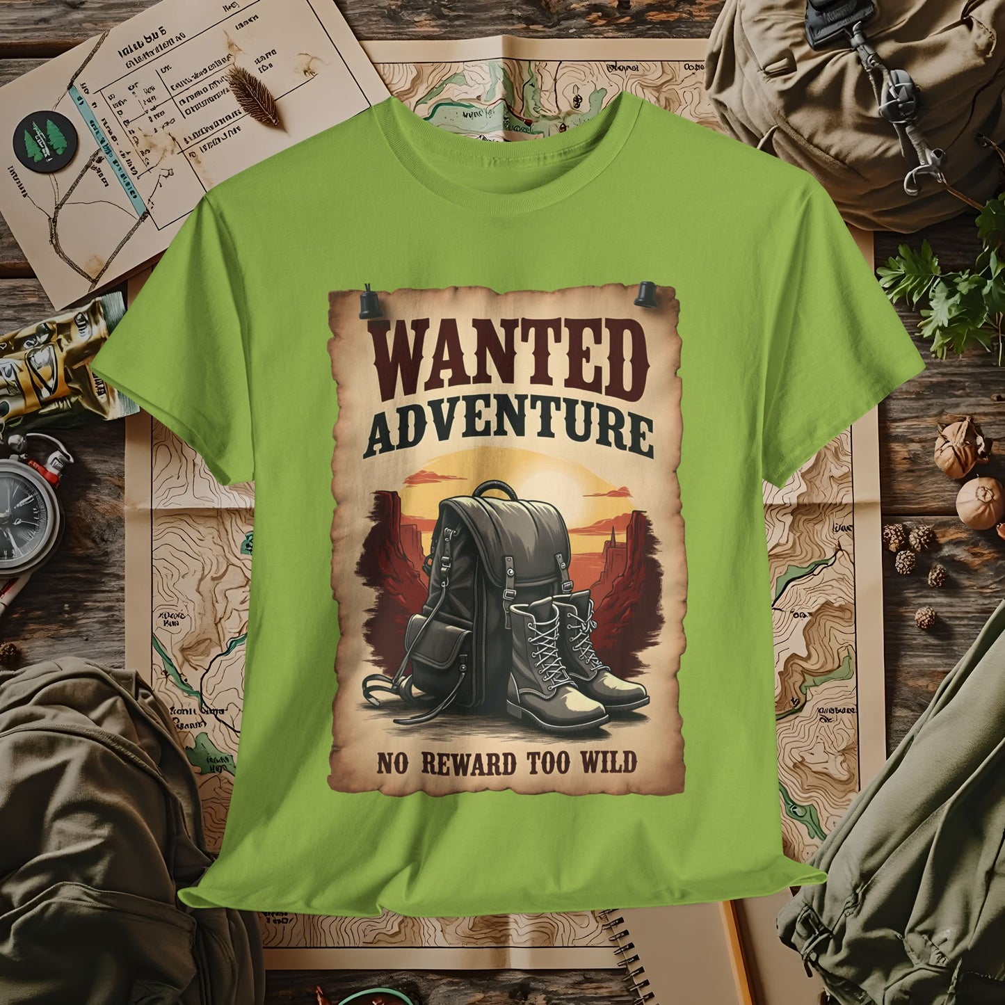 Wanted Adventure, No Reward too Wild, Outdoor Adventure T-Shirts | Camping, Hiking, Rafting & Kayaking Tees for Nature Lovers