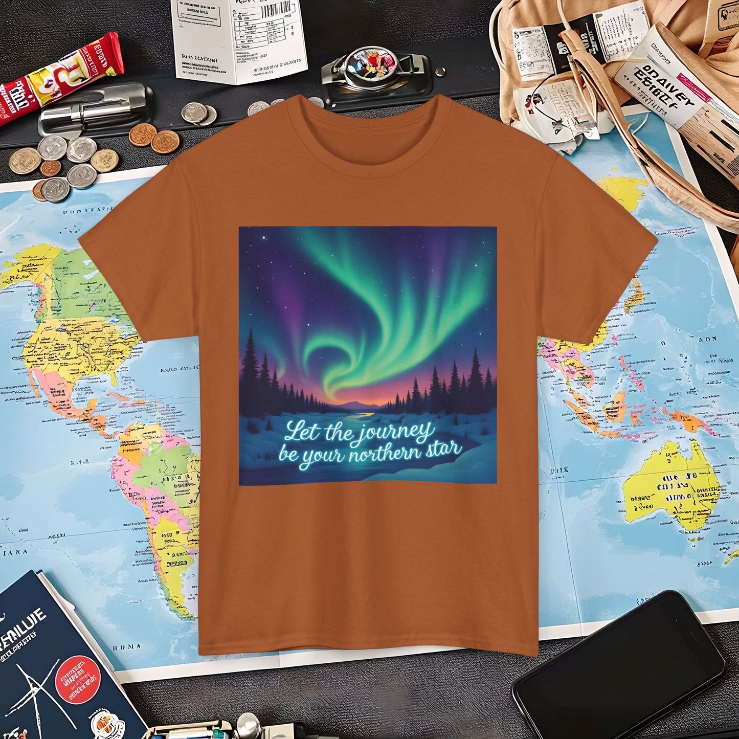 Northern Lights Journey Under the Starry Sky Air Travel T-Shirts | Jetsetter, Airport, and International Flight Tees