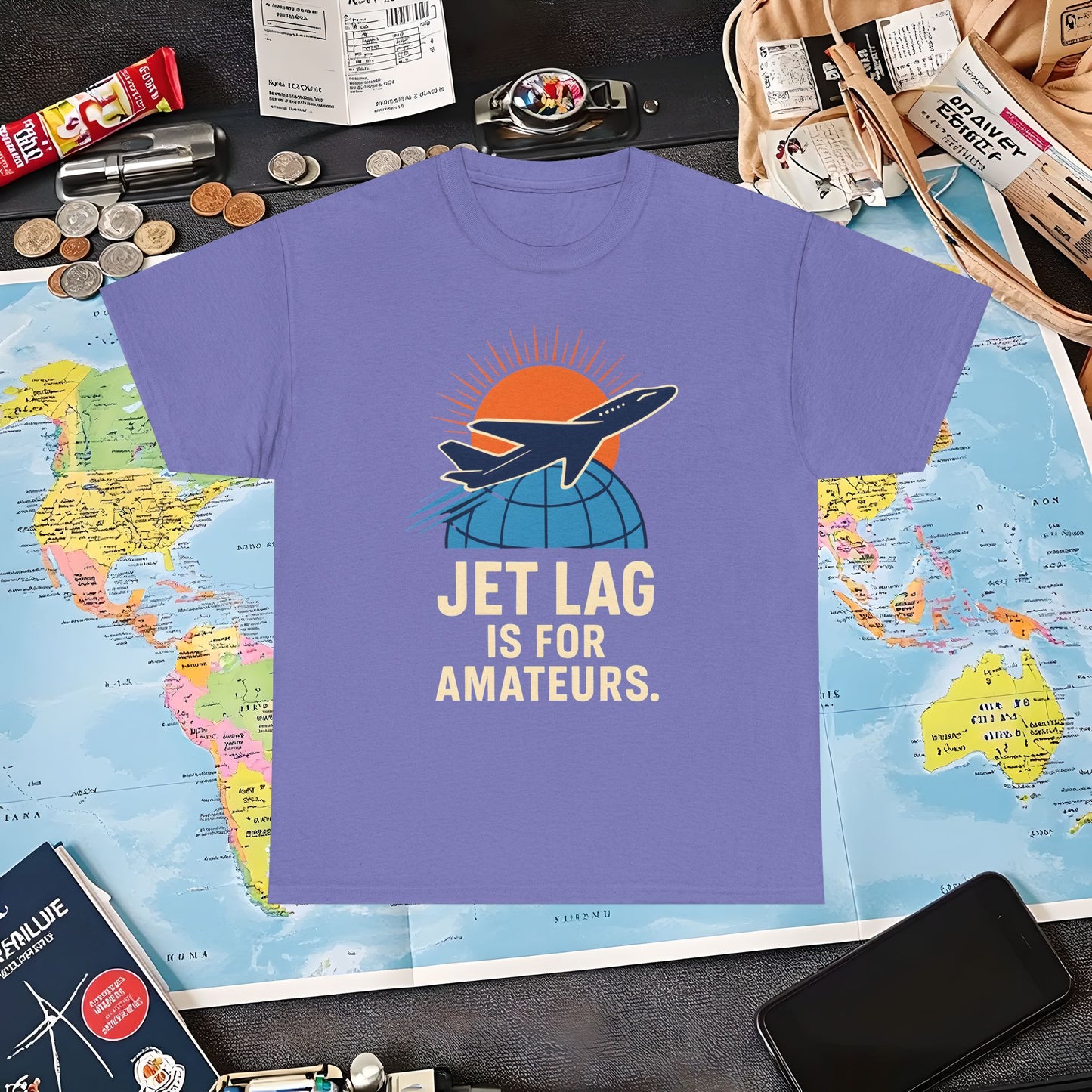 Jet Lag Is for Amateurs Vintage Jet Airplane Globe Bold Quote T-Shirt Air Travel T-Shirts | Jetsetter, Airport, and International Flight Tees