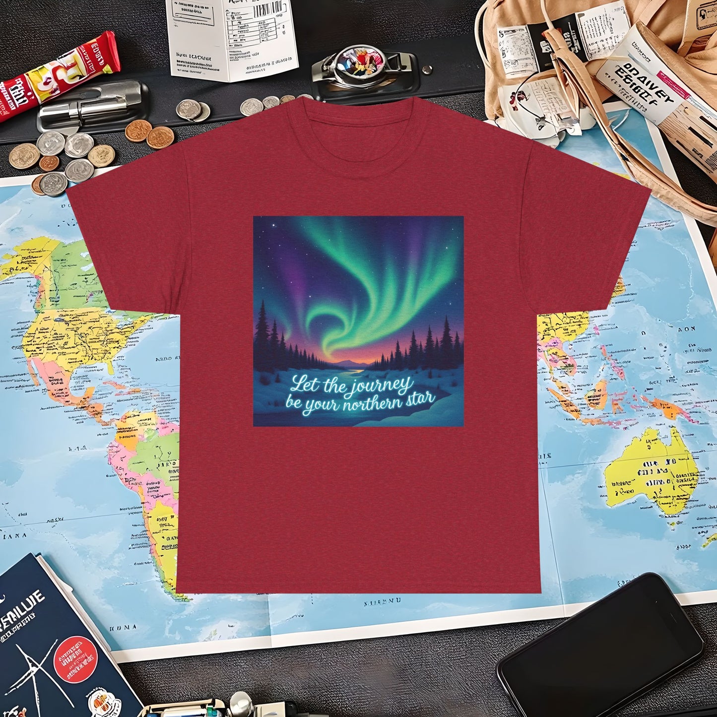 Northern Lights Journey Under the Starry Sky Air Travel T-Shirts | Jetsetter, Airport, and International Flight Tees