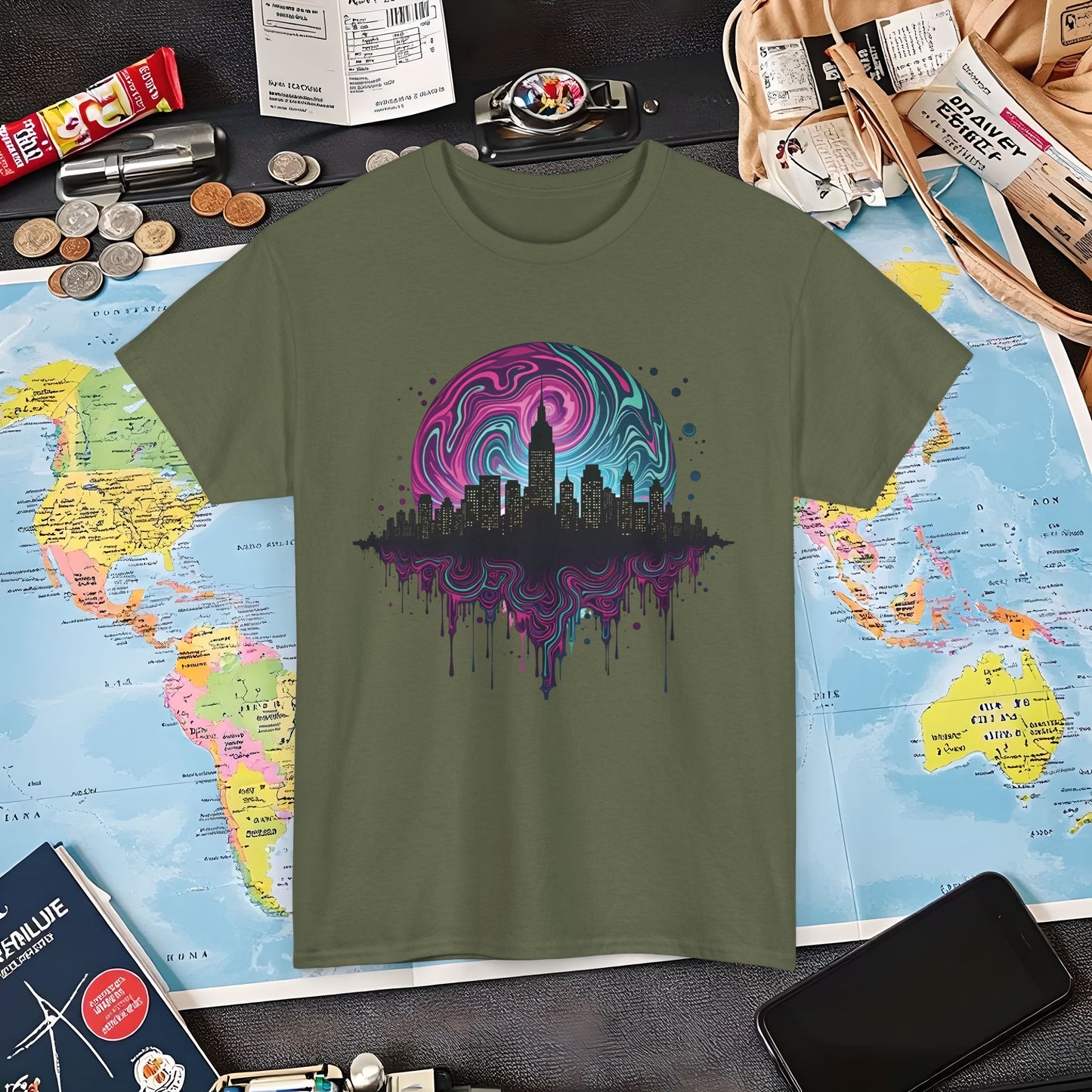 Psychedelic Skyline Air Travel T-Shirts | Jetsetter, Airport, and International Flight Tees