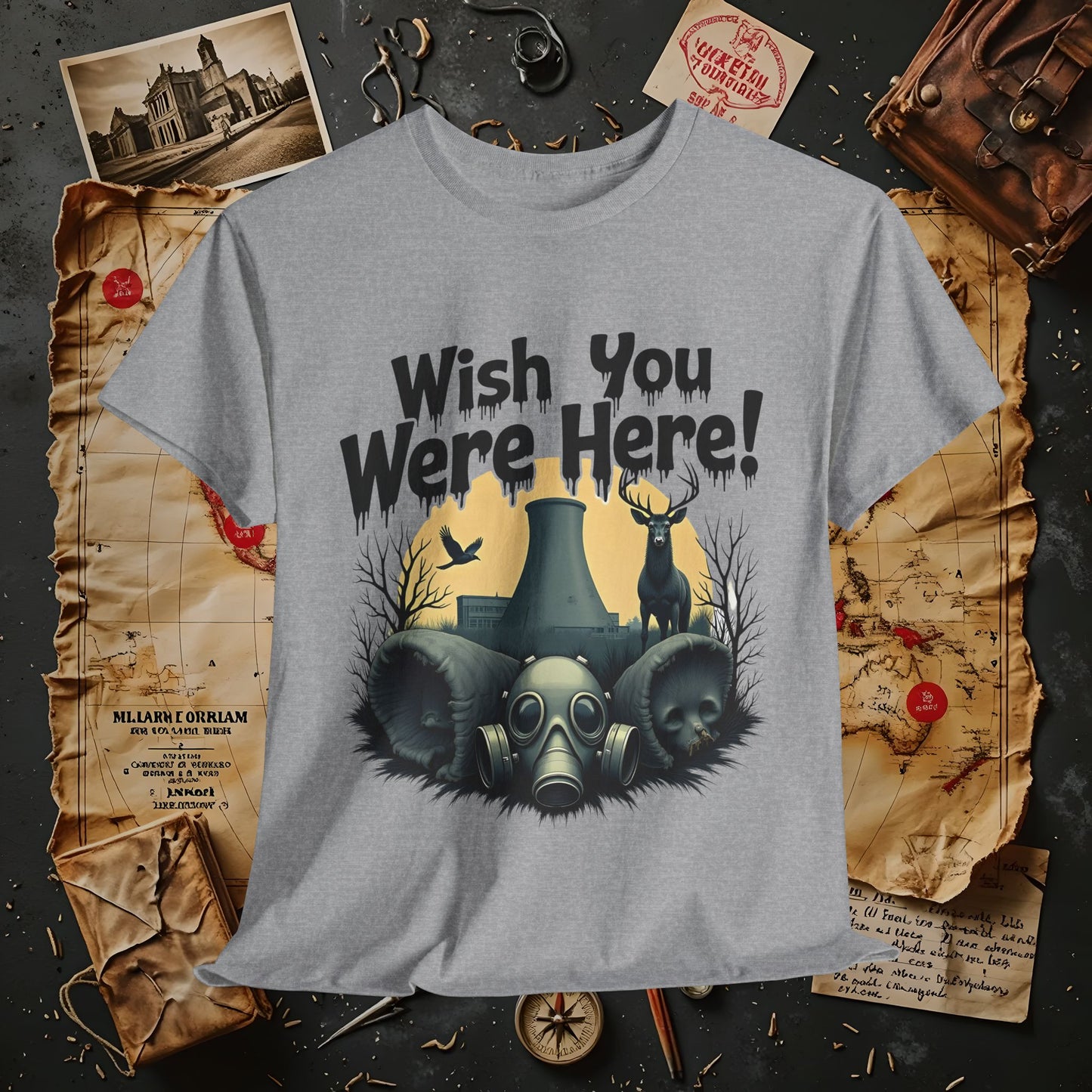 Spooky Vibes Tee - "Wish You Were Here!" Halloween T-Shirt, Unisex Tee, Ghost Graphic Tee, Halloween Gift, Casual Wear
