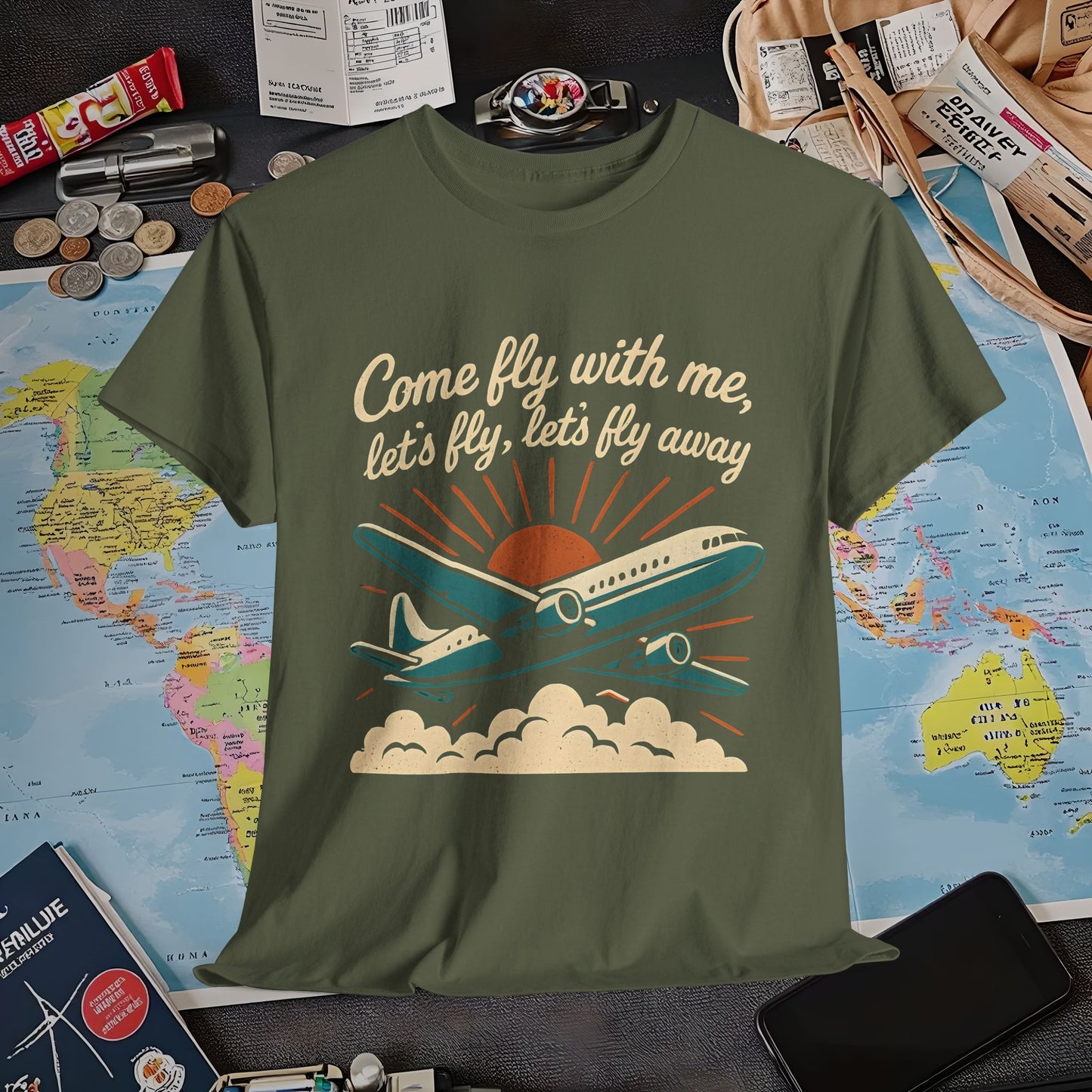 Come Fly With Me T-Shirt – Vintage Skybound Adventure with Retro Airplane DesignAir Travel T-Shirts | Jetsetter, Airport, and International Flight Tees