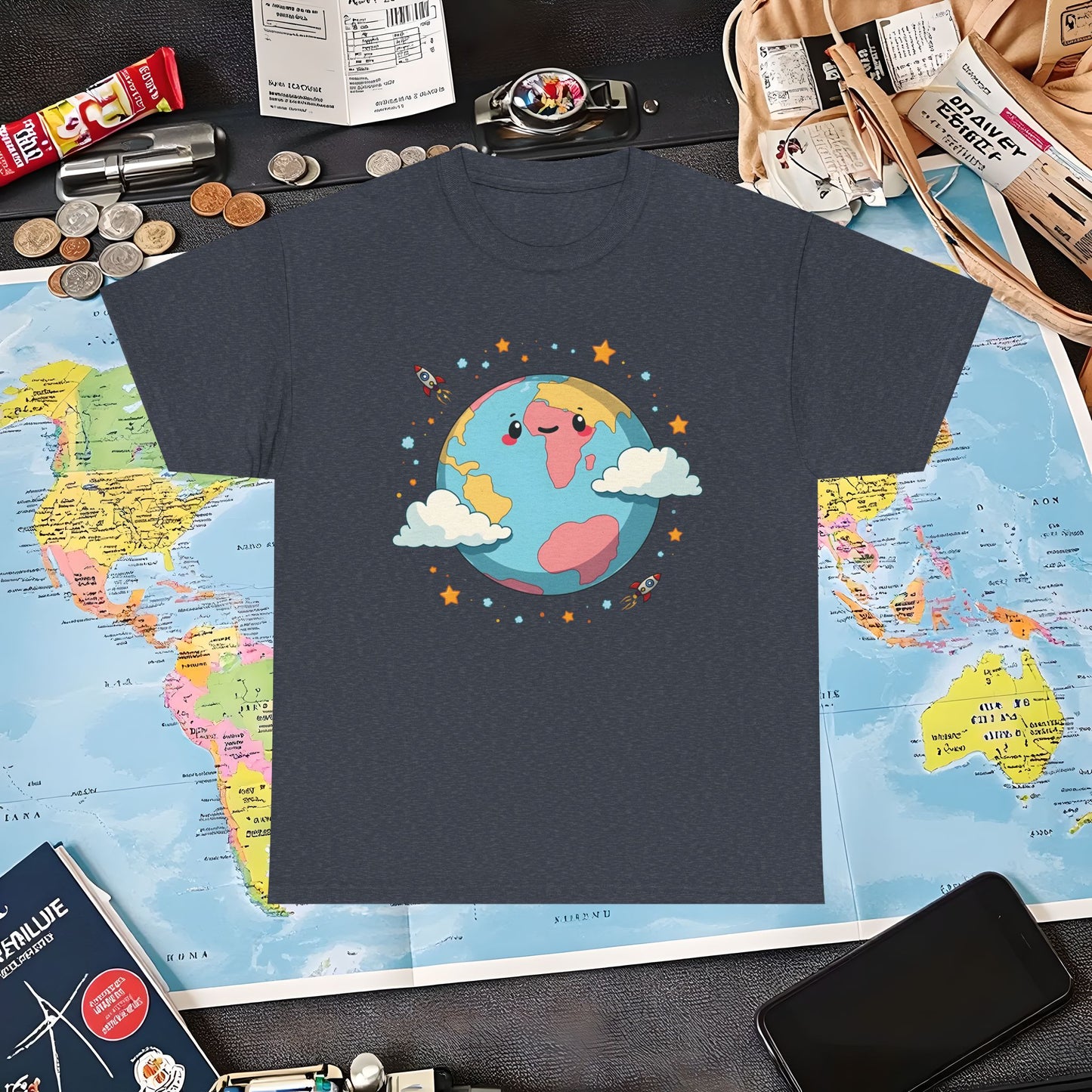 Kawaii Globe Air Travel T-Shirts | Jetsetter, Airport, and International Flight Tees