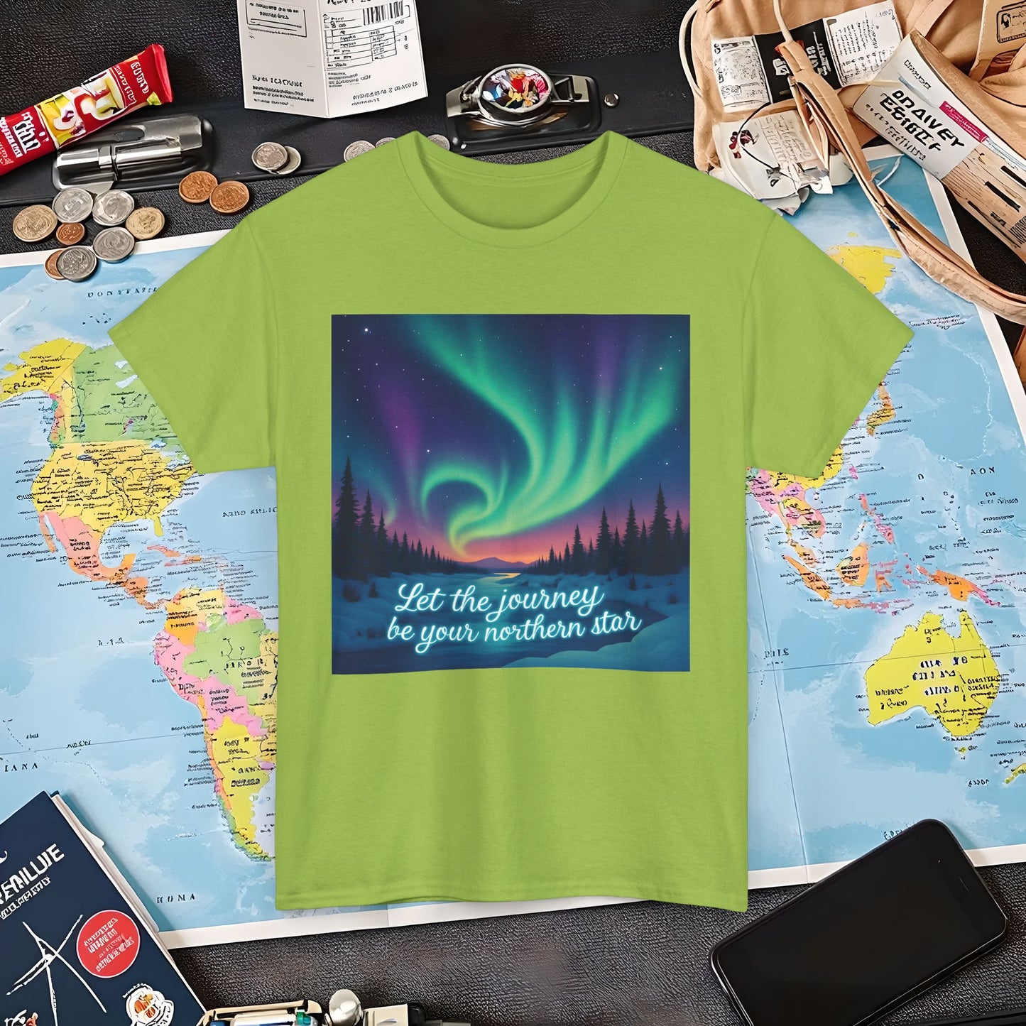 Northern Lights Journey Under the Starry Sky Air Travel T-Shirts | Jetsetter, Airport, and International Flight Tees