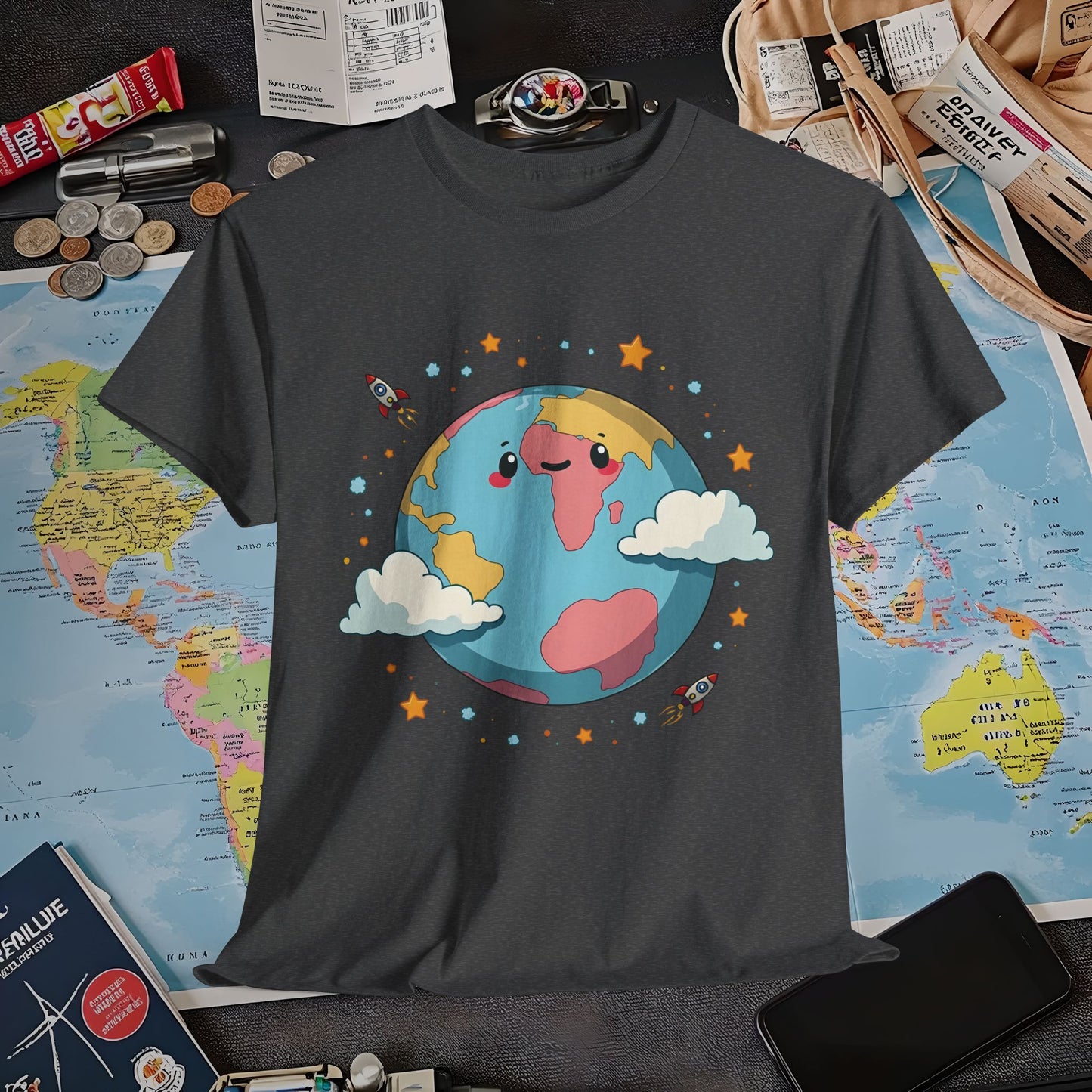 Kawaii Globe Air Travel T-Shirts | Jetsetter, Airport, and International Flight Tees