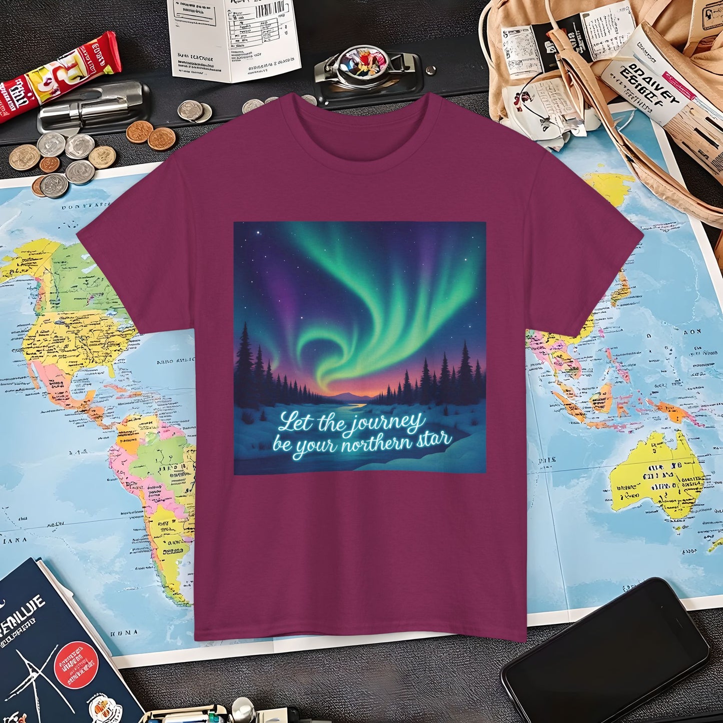 Northern Lights Journey Under the Starry Sky Air Travel T-Shirts | Jetsetter, Airport, and International Flight Tees