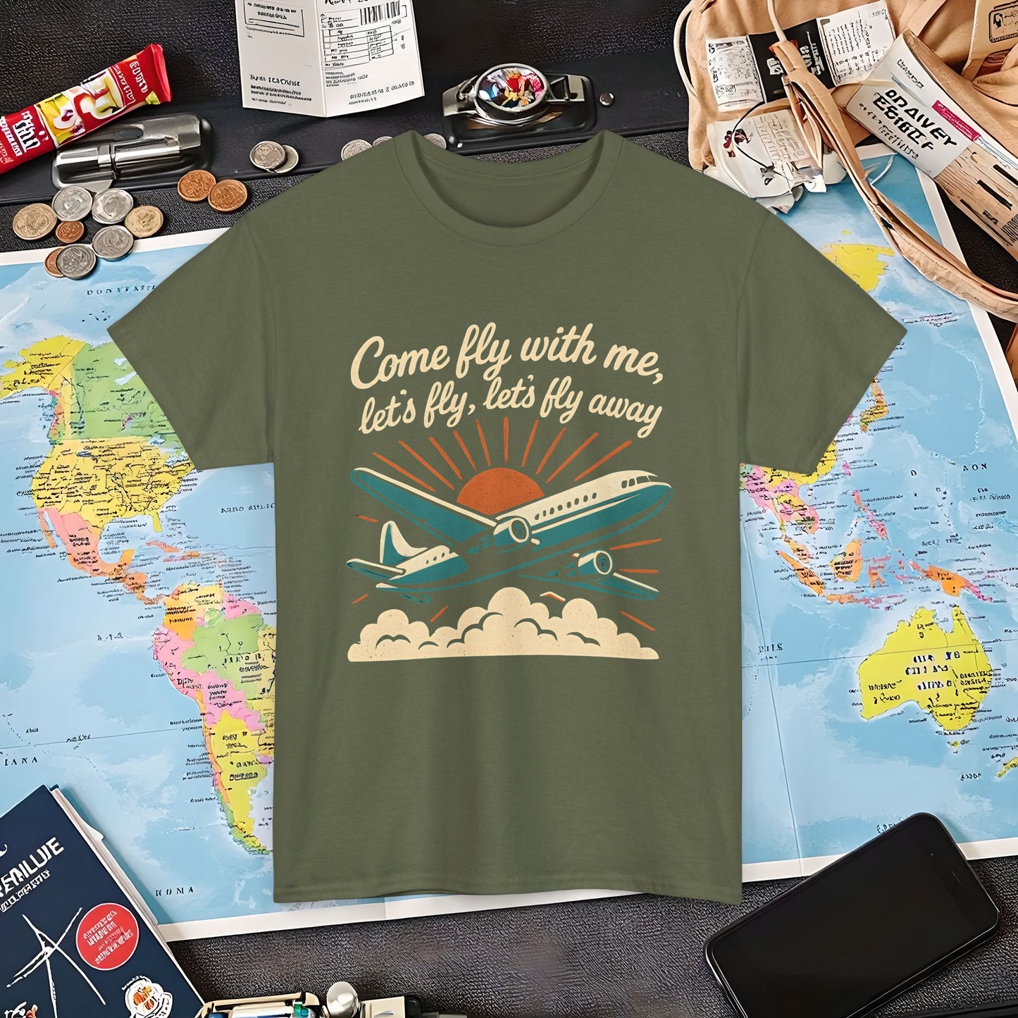 Come Fly With Me T-Shirt – Vintage Skybound Adventure with Retro Airplane DesignAir Travel T-Shirts | Jetsetter, Airport, and International Flight Tees