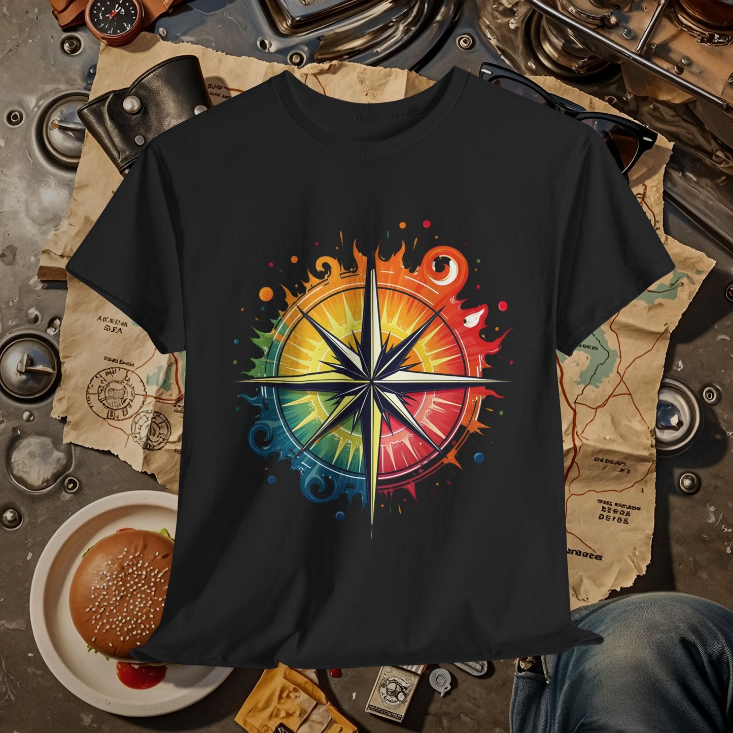 Psychedelic Compass Road Trip & Vehicle Travel T-Shirts | Car, RV, and Motorcycle Adventure Tees