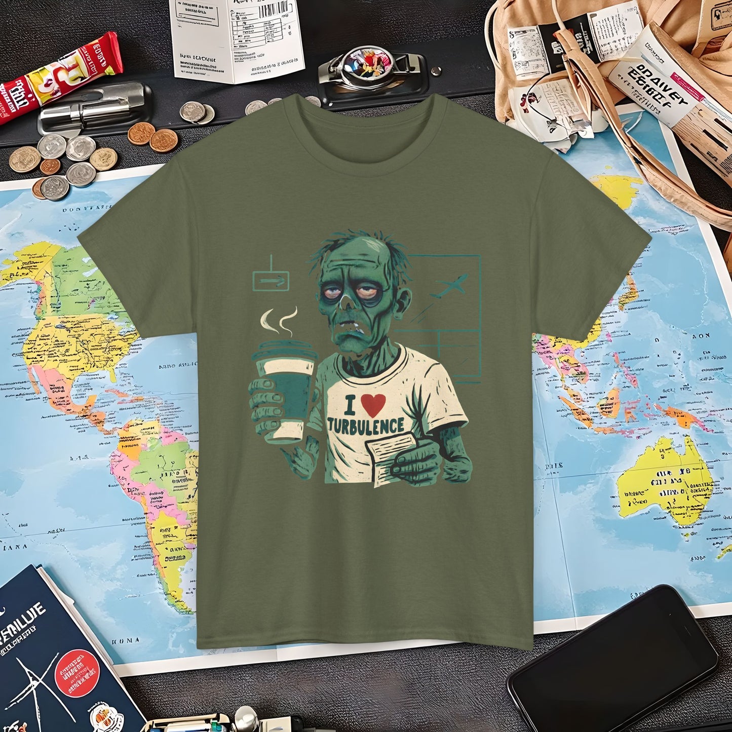 I Love Turbulence – Exhausted Zombie Traveler Coffee Tee Air Travel T-Shirts | Jetsetter, Airport, and International Flight Tees