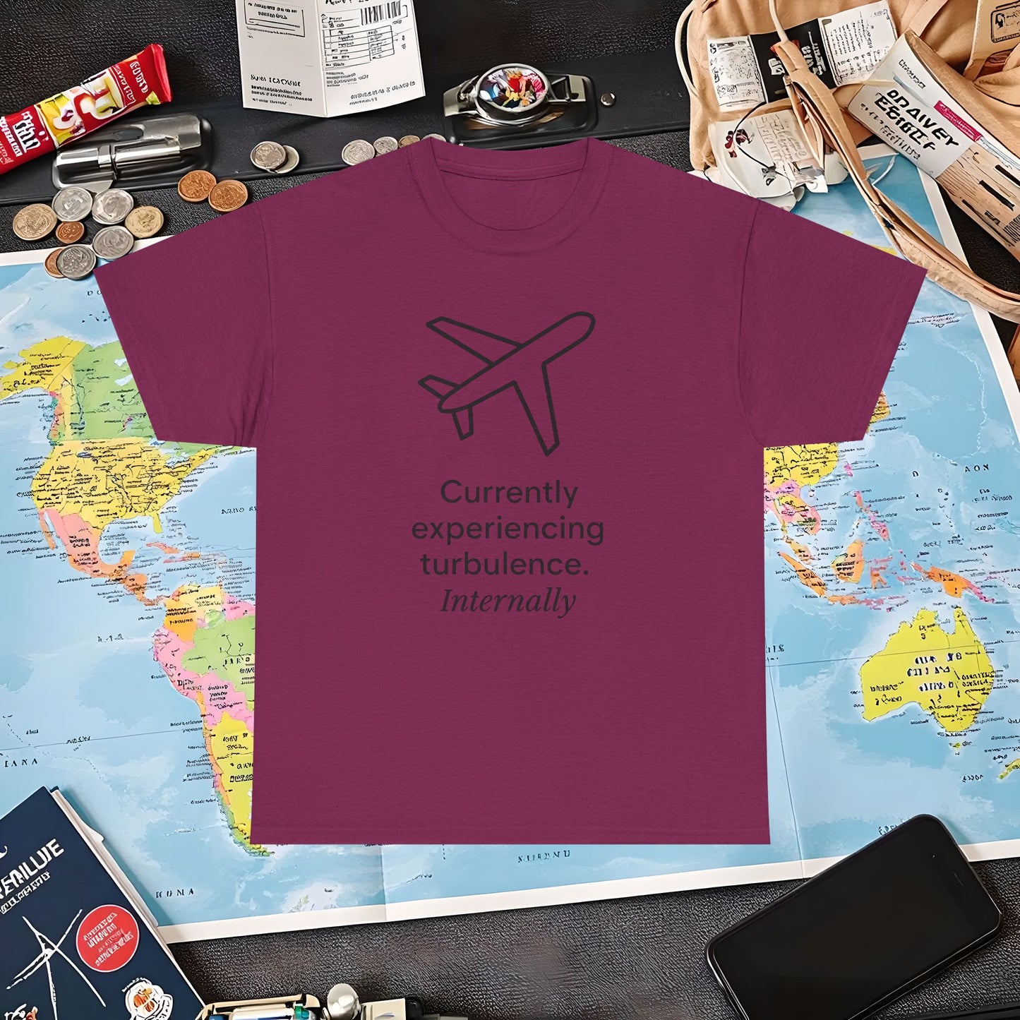 Currently Experiencing Turbulence Internally Tee – Minimalist Airplane Quote Shirt Air Travel T-Shirts | Jetsetter, Airport, and International Flight Tees