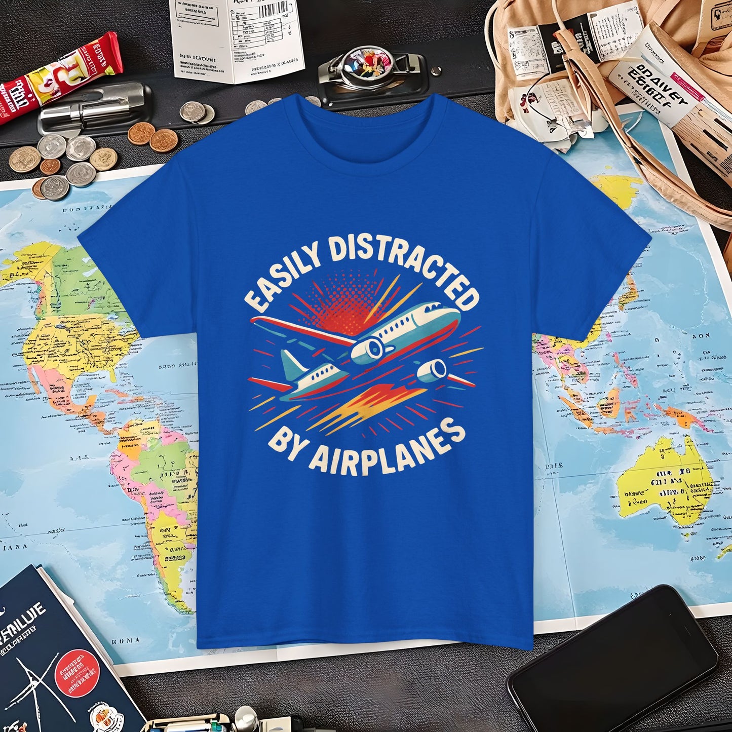Easily Distracted by Airplanes T-Shirt – Aviation Lover Quote Design Air Travel T-Shirts | Jetsetter, Airport, and International Flight Tees