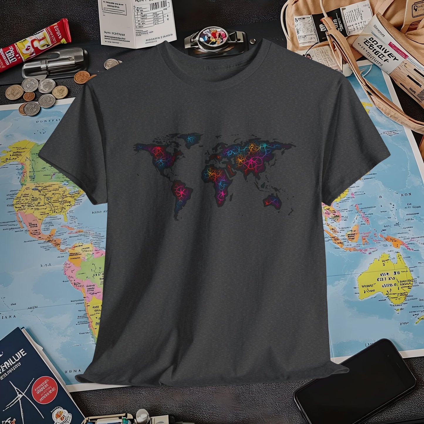 Psychedelic Atlas Air Travel T-Shirts | Jetsetter, Airport, and International Flight Tees