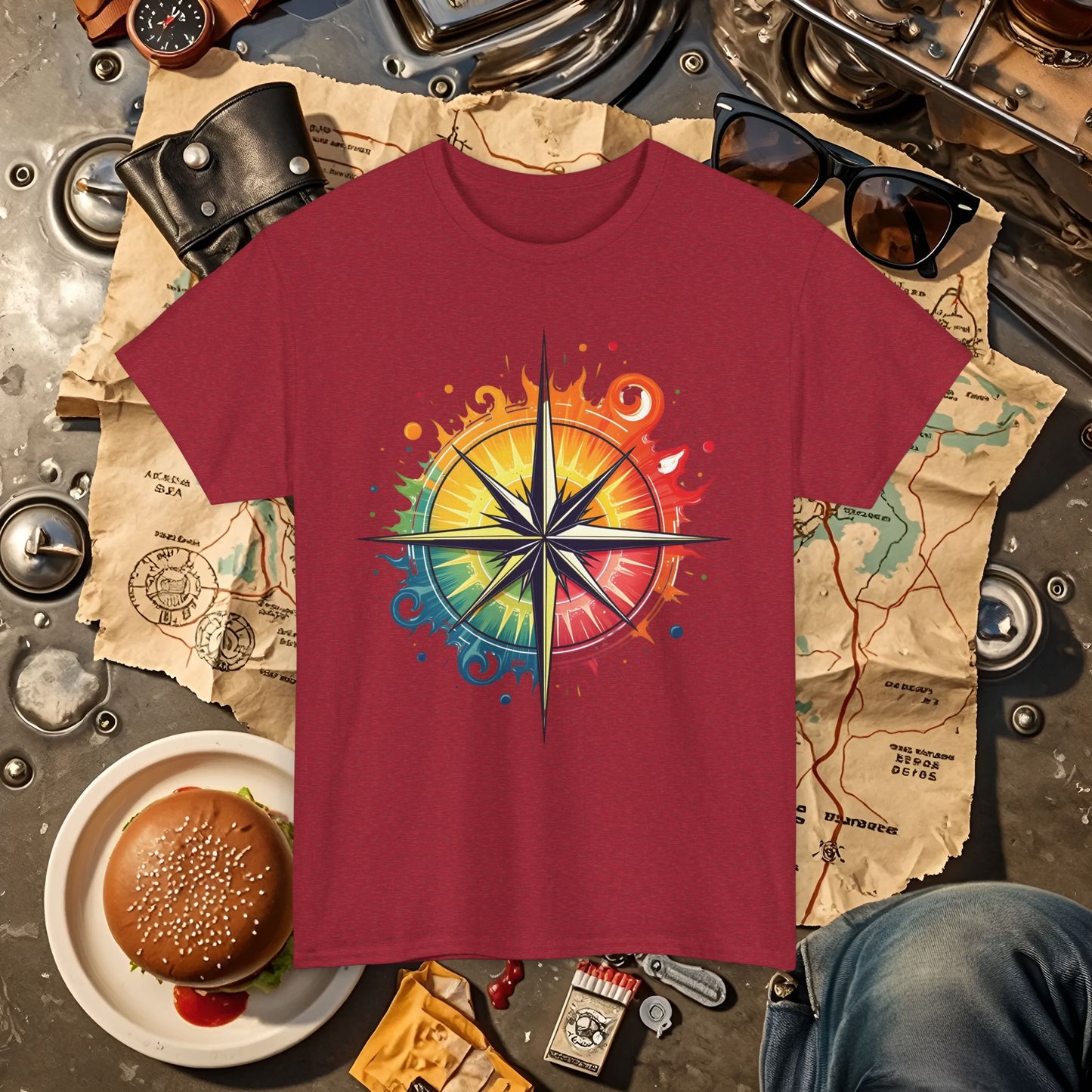 Psychedelic Compass Road Trip & Vehicle Travel T-Shirts | Car, RV, and Motorcycle Adventure Tees