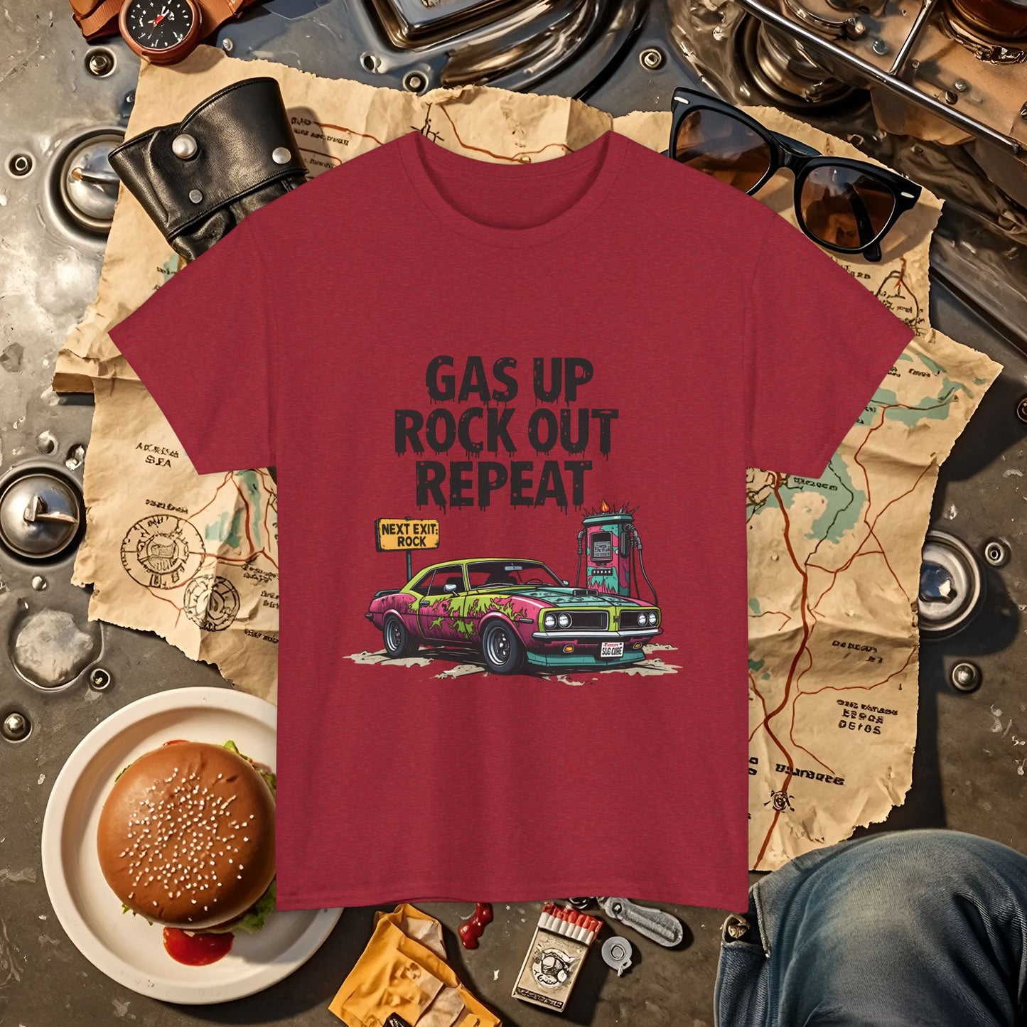 Gas Up, Rock Out and Repeat Road Trip & Vehicle Travel T-Shirts | Car, RV, and Motorcycle Adventure Tees