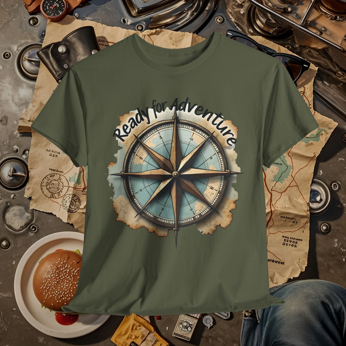 Ready for Adventure Compass Road Trip & Vehicle Travel T-Shirts | Car, RV, and Motorcycle Adventure Tees