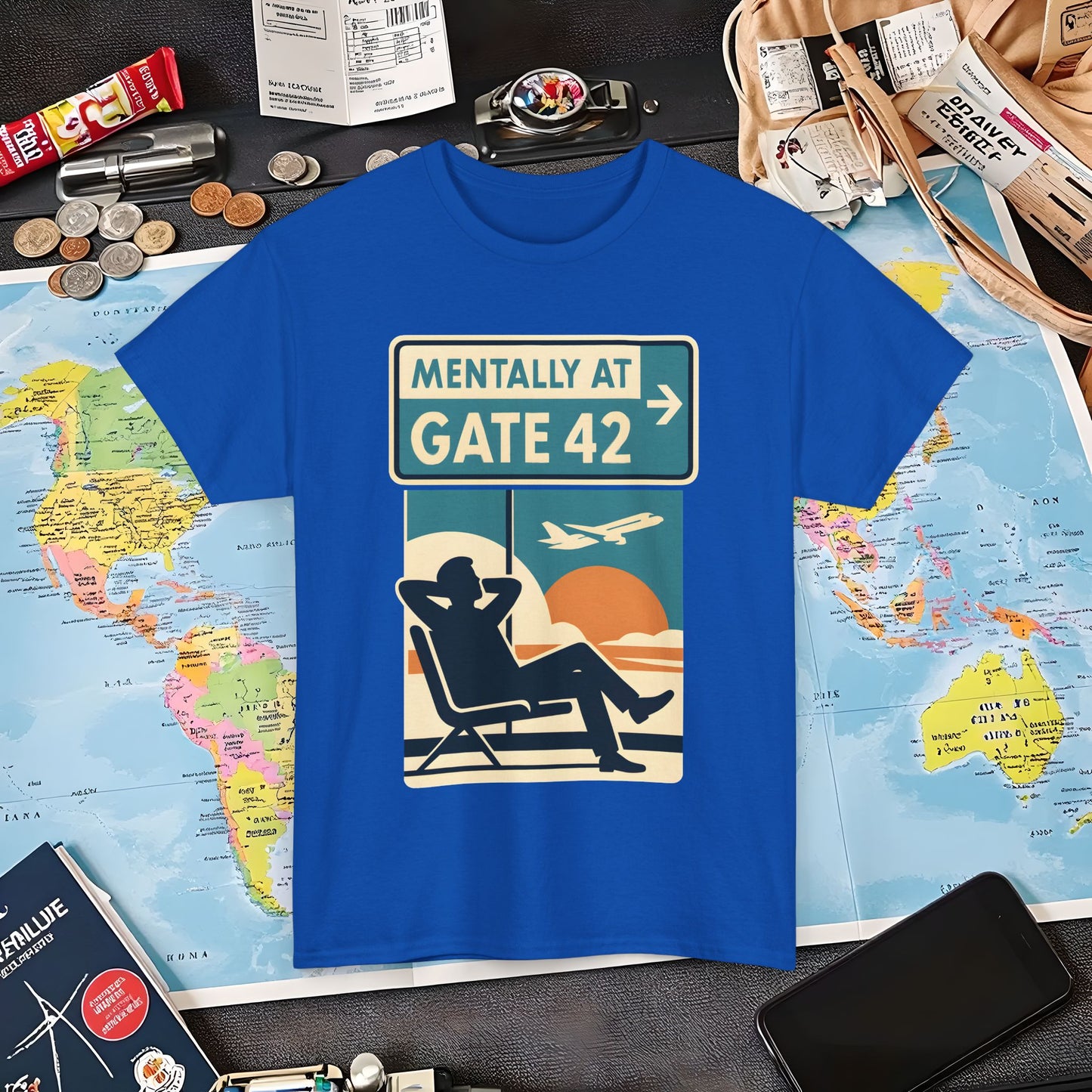 Mentally at Gate 42 Tee – Retro Airport Daydream Vibes Shirt Air Travel T-Shirts | Jetsetter, Airport, and International Flight Tees