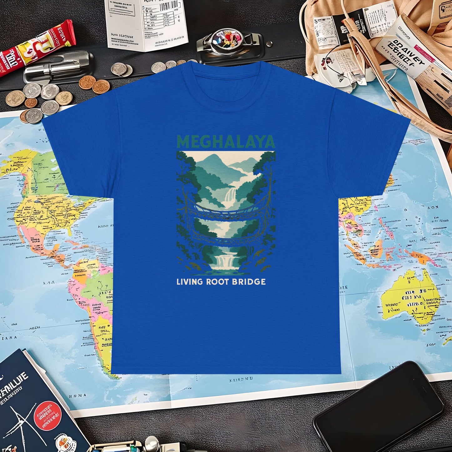 Living Root Bridges of Meghalaya – Hidden India Nature Adventure Tee Air Travel T-Shirts | Jetsetter, Airport, and International Flight Tees