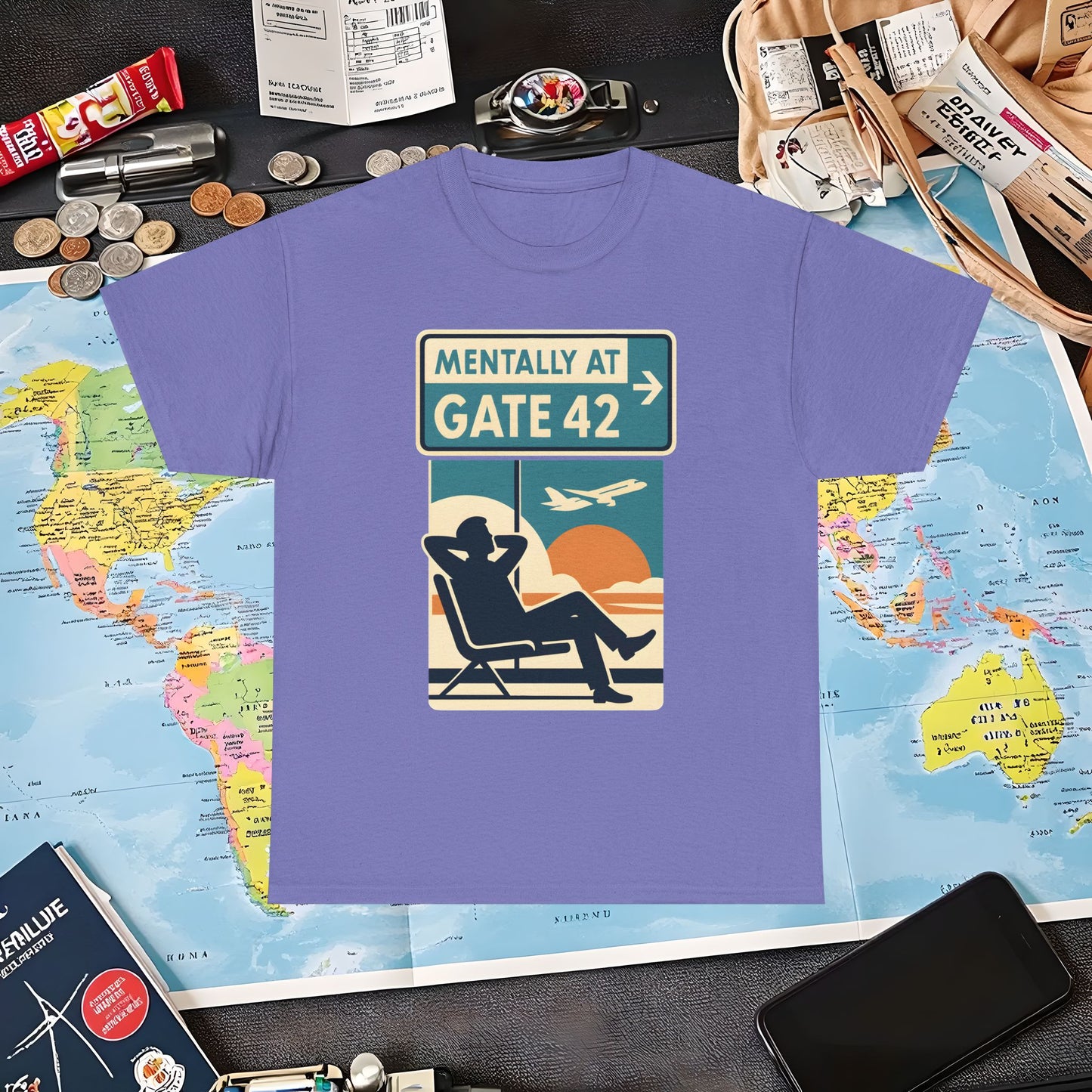 Mentally at Gate 42 Tee – Retro Airport Daydream Vibes Shirt Air Travel T-Shirts | Jetsetter, Airport, and International Flight Tees