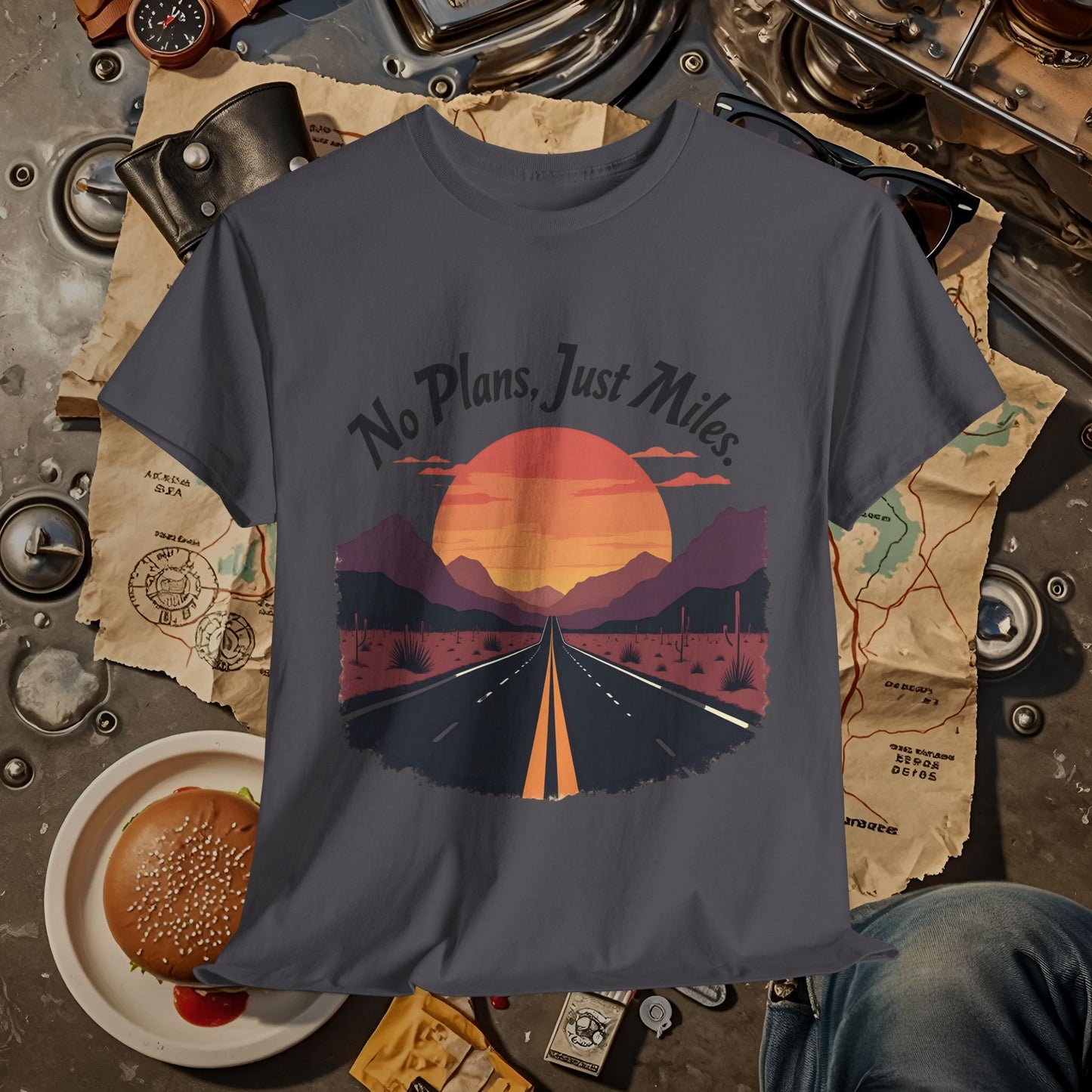 No Plans, Just Miles Adventure Road Unisex Cotton Tee - Travel Shirt, Road Trip Tee, Travel Lover Gift, Nature Lover Shirt, Vacation T-Shirt, Charity Donation