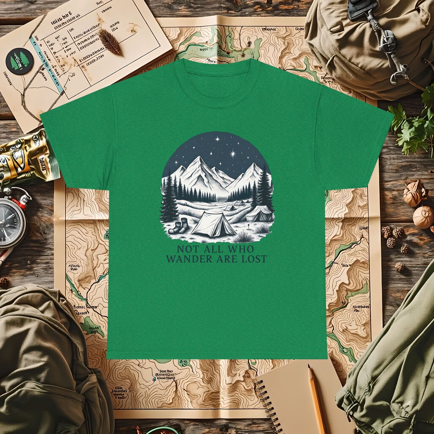 Not All Who Wander Are Lost T-Shirt – Mountain Camping Under Starry Night Camping, Hiking, Rafting & Kayaking Tees for Nature Lovers