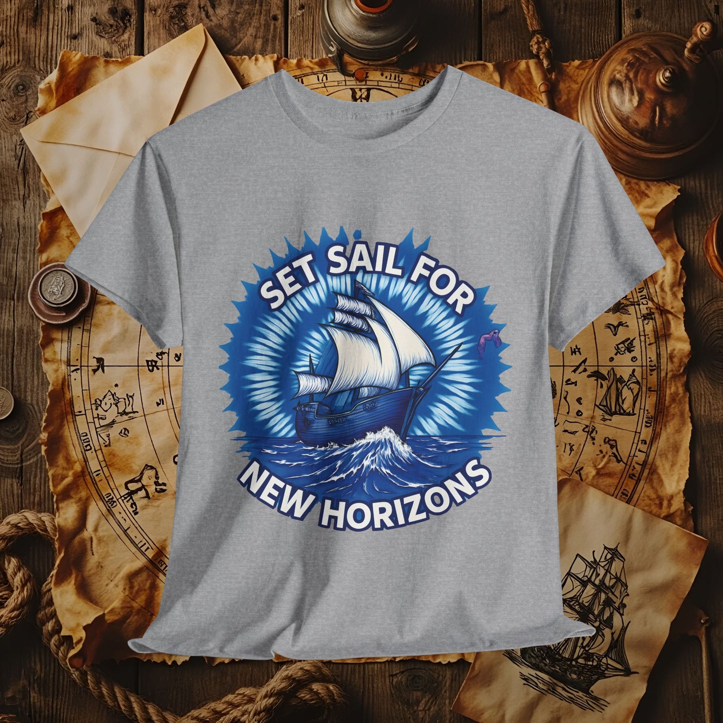 Set Sail for New Horizons T-Shirt – Old Tall Ship on Rough Water Design | Funny & Stylish Tees for Ocean Adventures