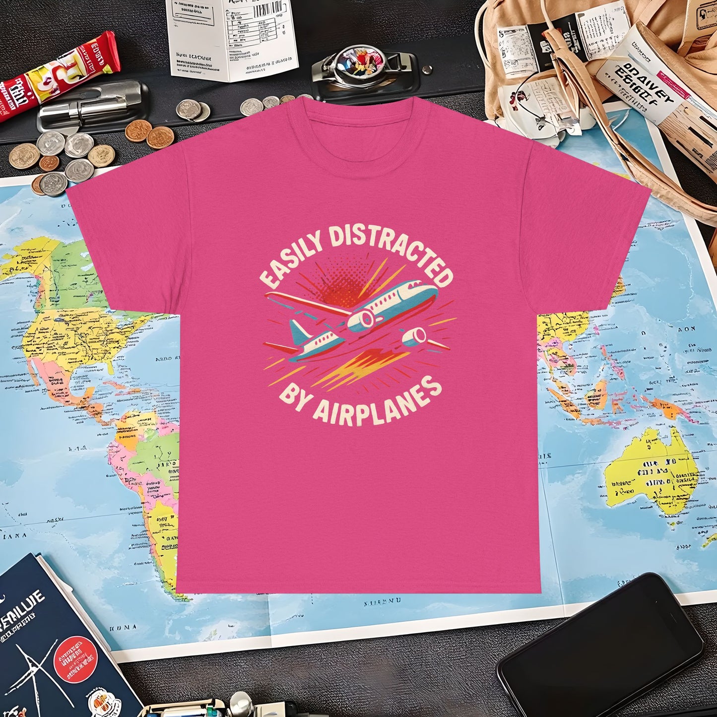 Easily Distracted by Airplanes T-Shirt – Aviation Lover Quote Design Air Travel T-Shirts | Jetsetter, Airport, and International Flight Tees