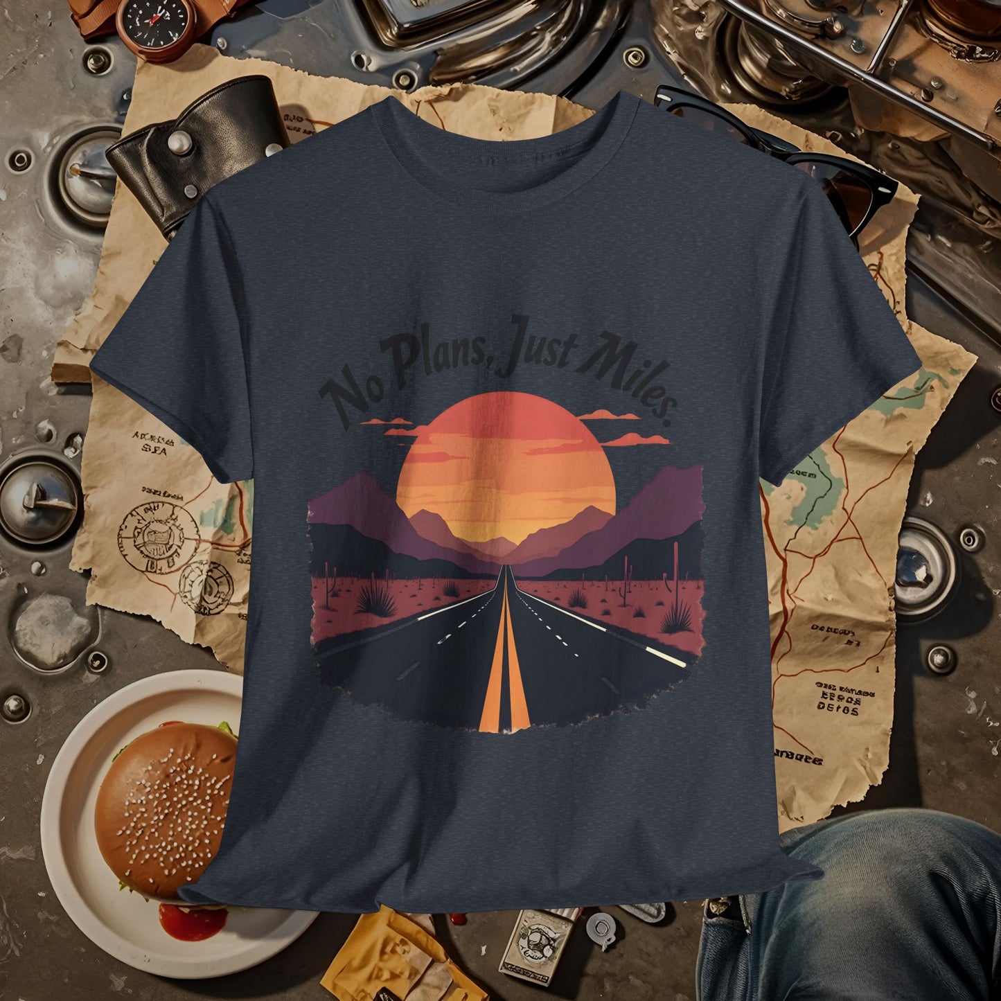 No Plans, Just Miles Adventure Road Unisex Cotton Tee - Travel Shirt, Road Trip Tee, Travel Lover Gift, Nature Lover Shirt, Vacation T-Shirt, Charity Donation