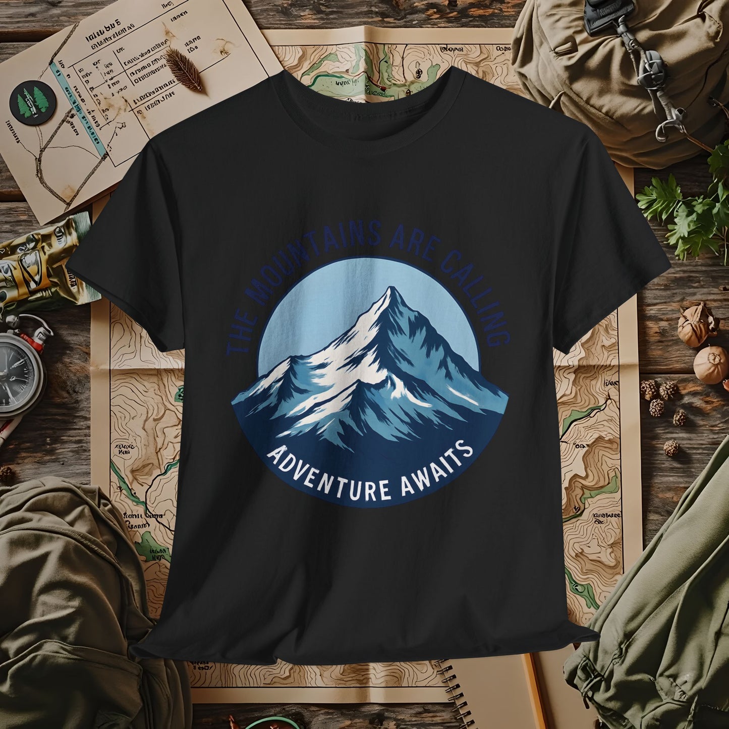 The Mountains Are Calling, Adventure Awaits Outdoor Adventure T-Shirts | Camping, Hiking, Rafting & Kayaking Tees for Nature Lovers