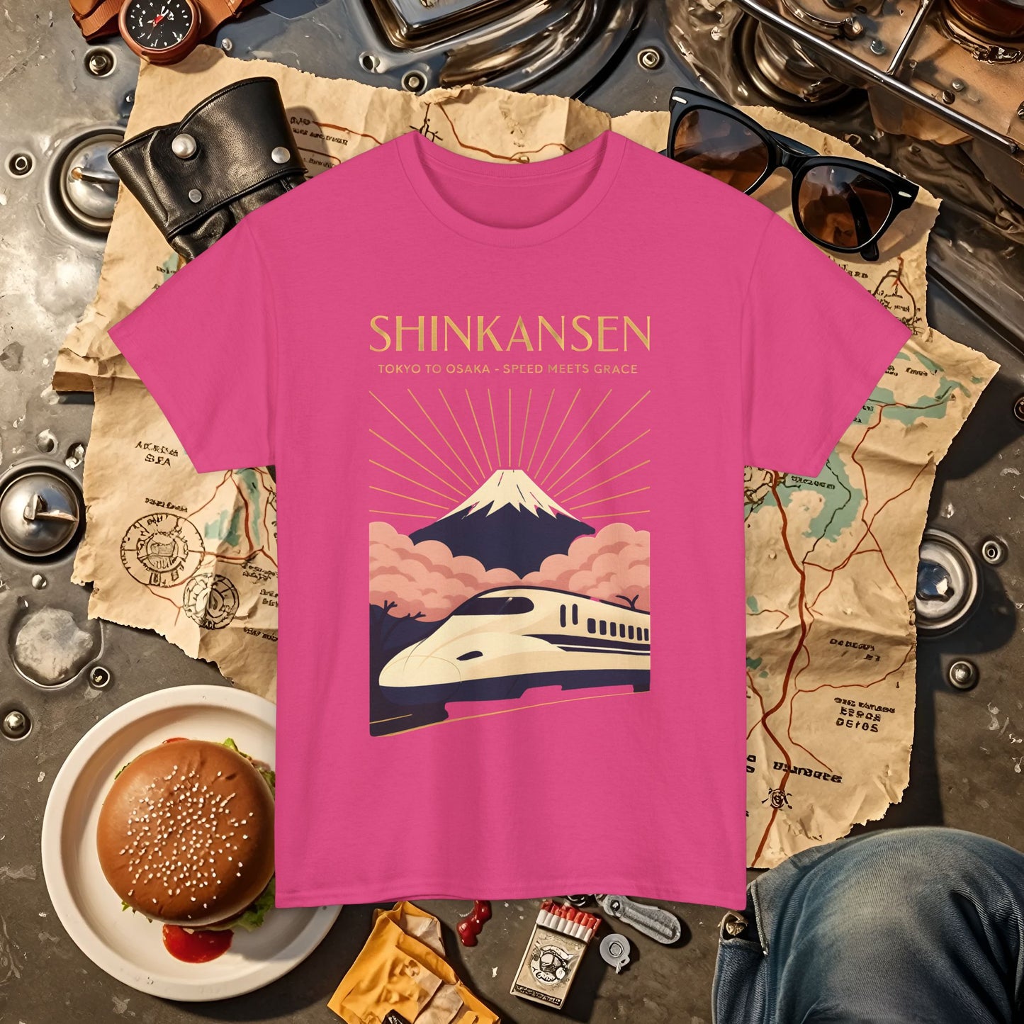 Shinkansen – Art Deco Speed & Grace Japanese Bullet Train Tee Road Trip & Vehicle Travel T-Shirts | Car, RV, and Motorcycle Adventure Tees