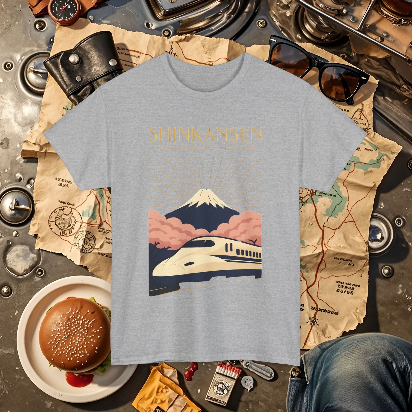 Shinkansen – Art Deco Speed & Grace Japanese Bullet Train Tee Road Trip & Vehicle Travel T-Shirts | Car, RV, and Motorcycle Adventure Tees