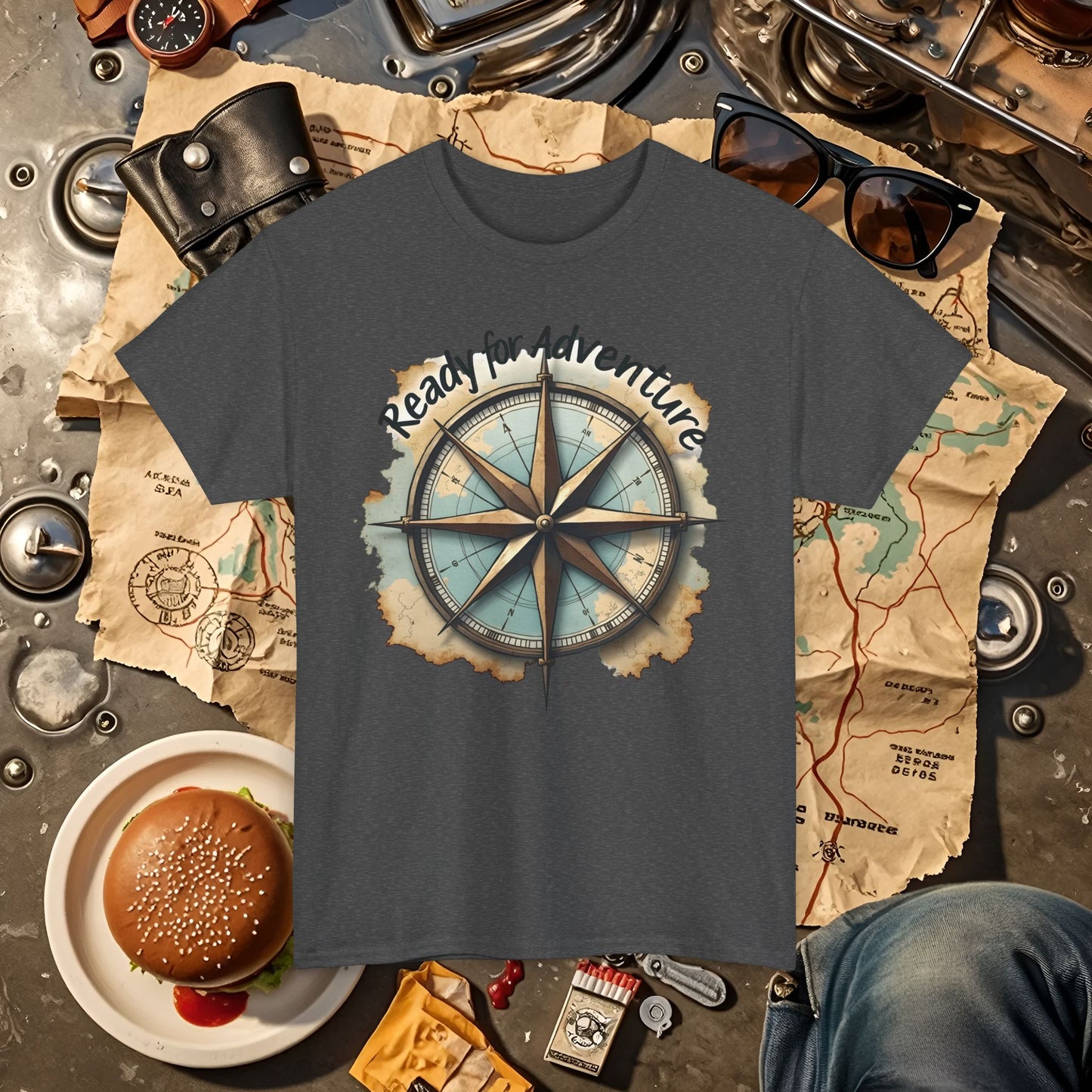 Ready for Adventure Compass Road Trip & Vehicle Travel T-Shirts | Car, RV, and Motorcycle Adventure Tees