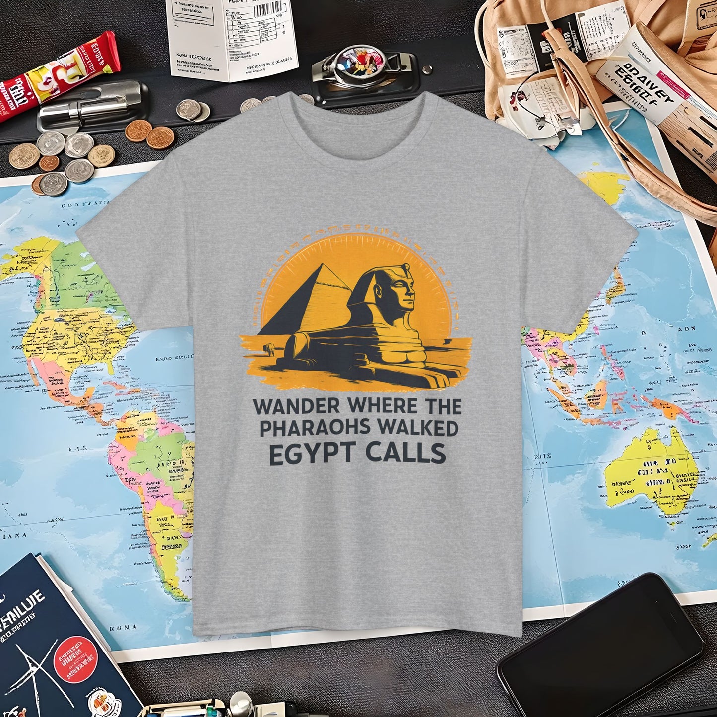 Wander Where Pharaohs Walked T-Shirt – Egypt Adventure Design Air Travel T-Shirts | Jetsetter, Airport, and International Flight Tees