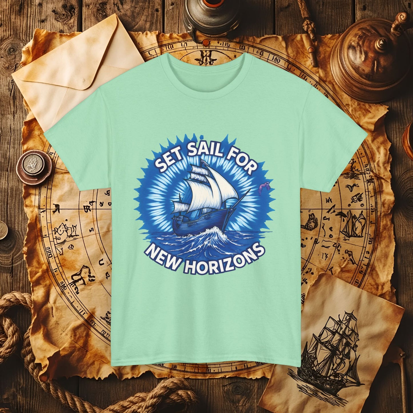 Set Sail for New Horizons T-Shirt – Old Tall Ship on Rough Water Design | Funny & Stylish Tees for Ocean Adventures