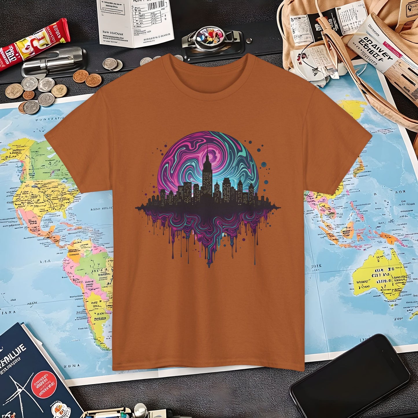 Psychedelic Skyline Air Travel T-Shirts | Jetsetter, Airport, and International Flight Tees