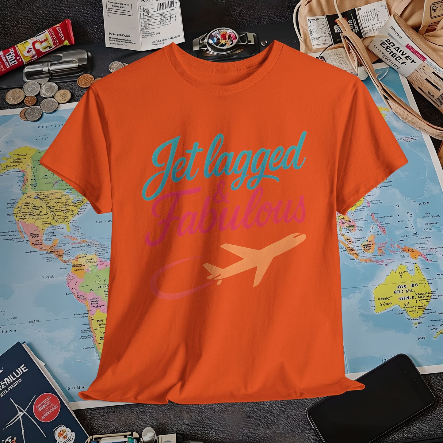 Jet Lagged and Fabulous T-Shirt – Neon Retro Airplane Travel Tee for Frequent Flyers & Stylish Globetrotters Air Travel T-Shirts | Jetsetter, Airport, and International Flight Tees
