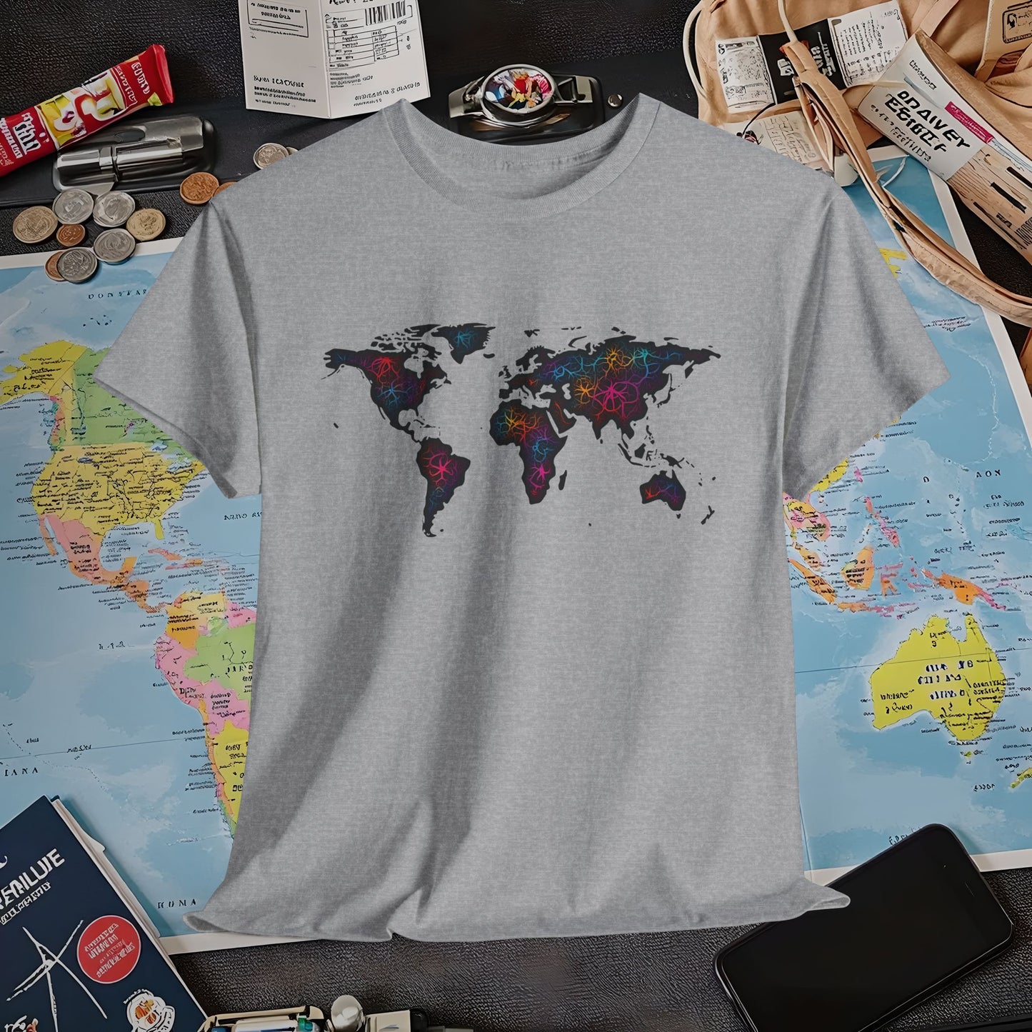 Psychedelic Atlas Air Travel T-Shirts | Jetsetter, Airport, and International Flight Tees