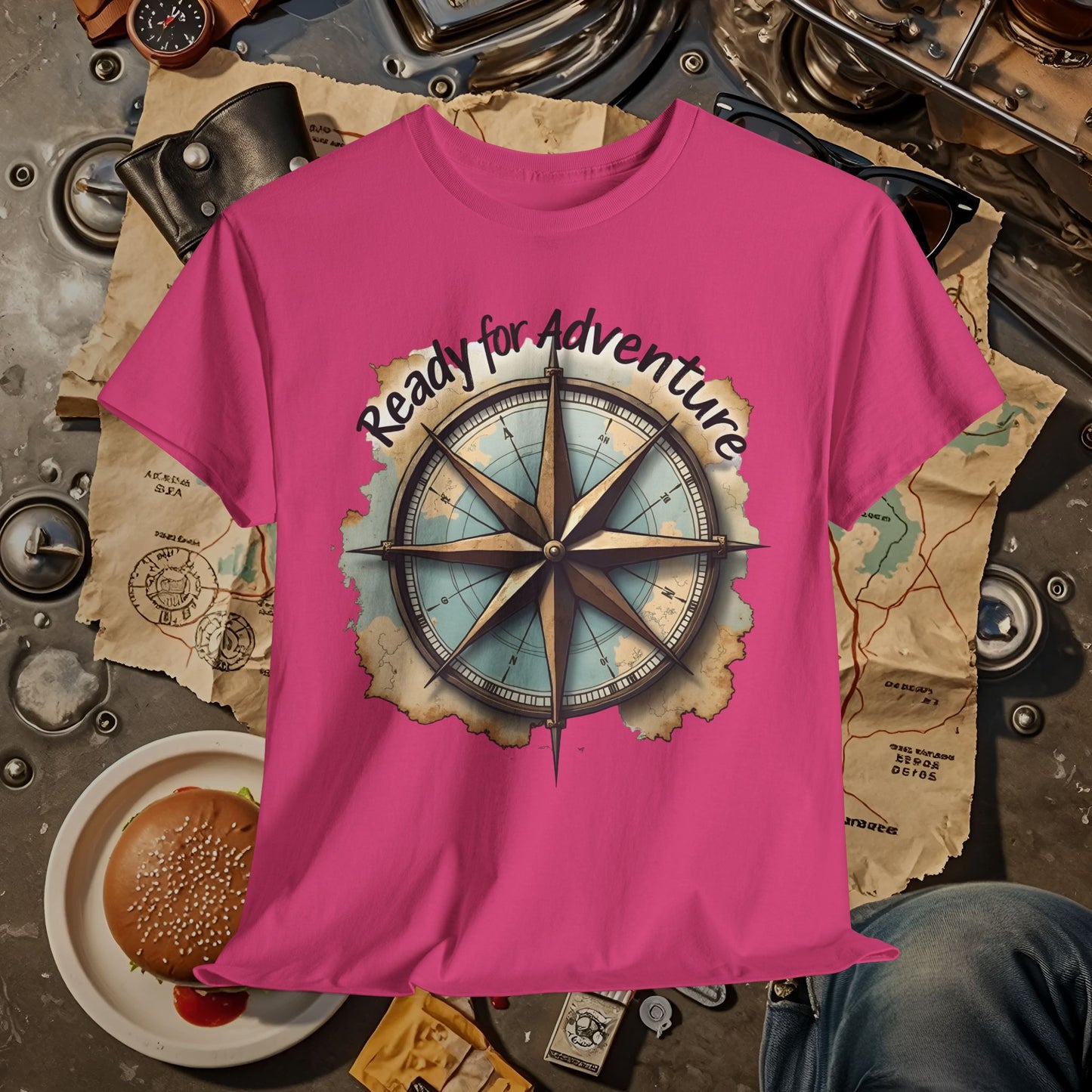 Ready for Adventure Compass Road Trip & Vehicle Travel T-Shirts | Car, RV, and Motorcycle Adventure Tees