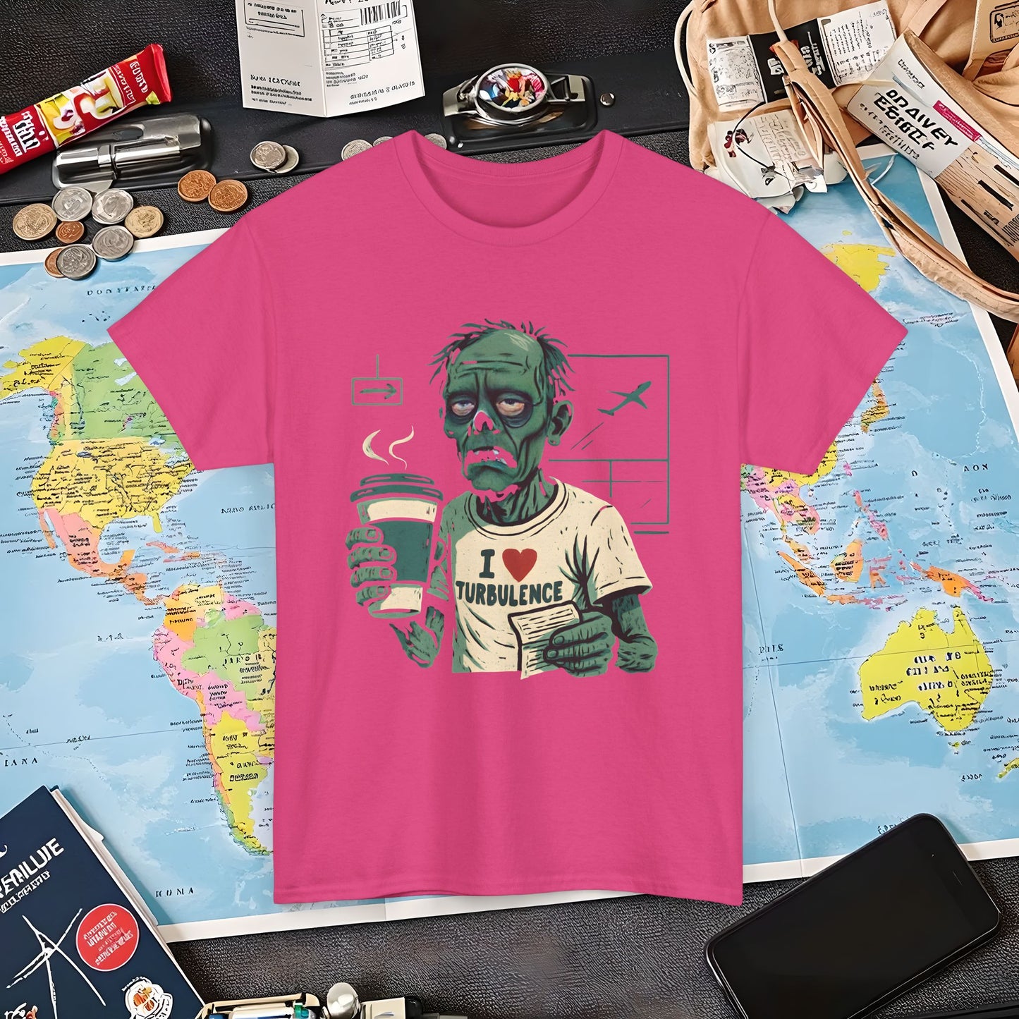I Love Turbulence – Exhausted Zombie Traveler Coffee Tee Air Travel T-Shirts | Jetsetter, Airport, and International Flight Tees
