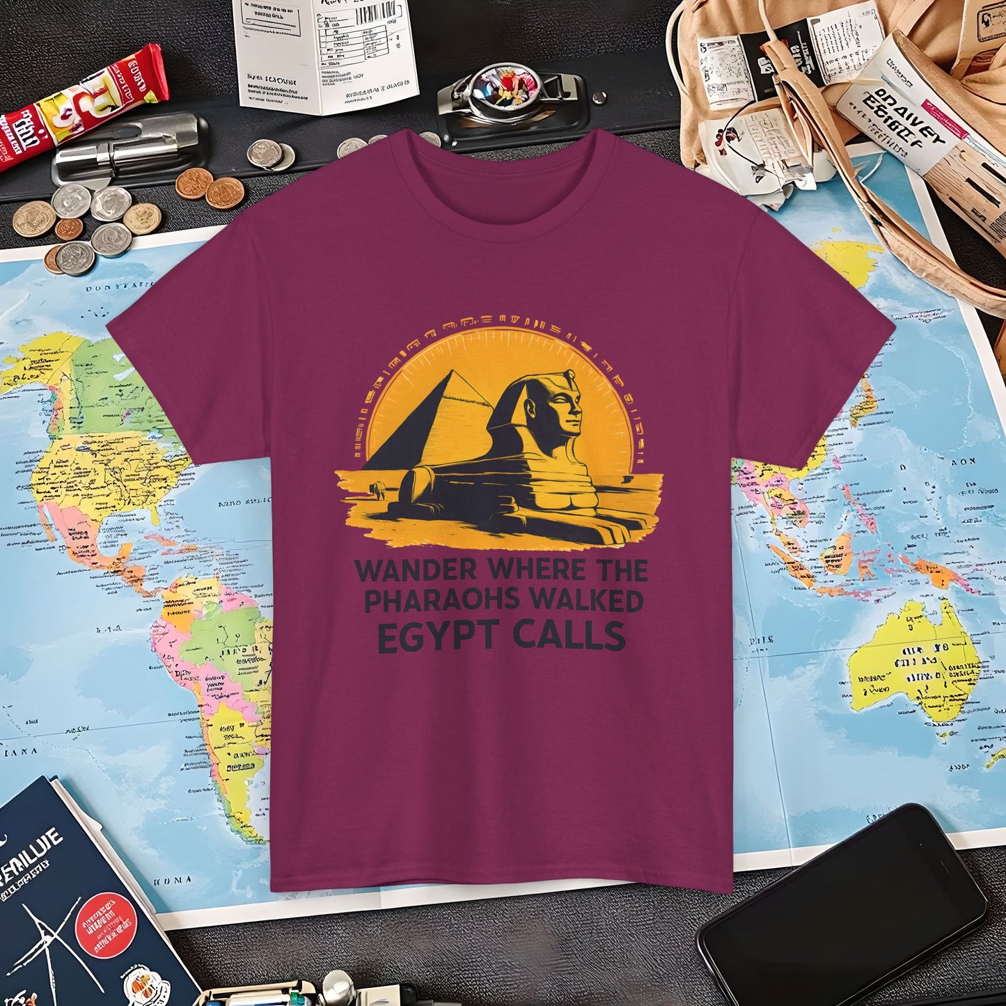 Wander Where Pharaohs Walked T-Shirt – Egypt Adventure Design Air Travel T-Shirts | Jetsetter, Airport, and International Flight Tees