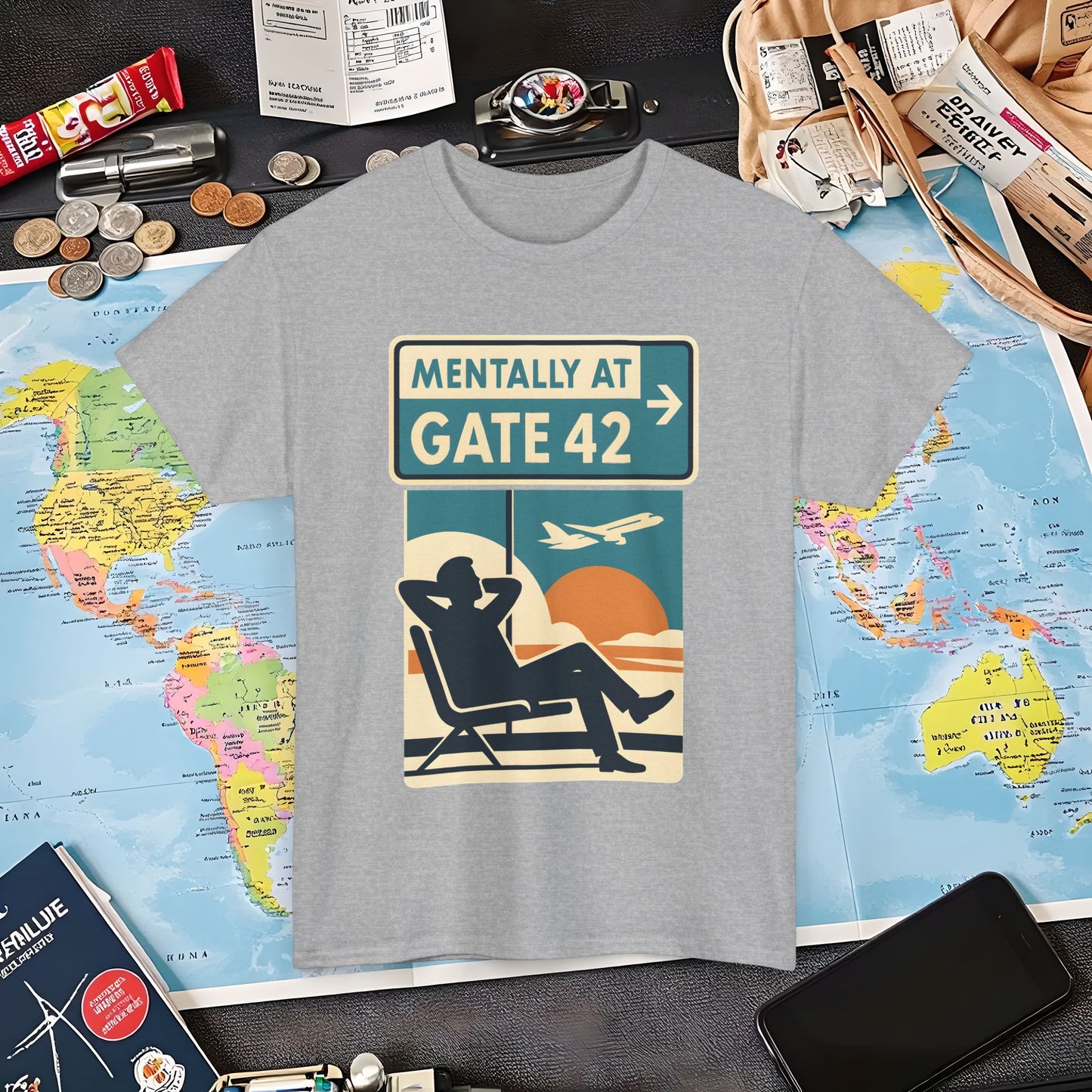 Mentally at Gate 42 Tee – Retro Airport Daydream Vibes Shirt Air Travel T-Shirts | Jetsetter, Airport, and International Flight Tees